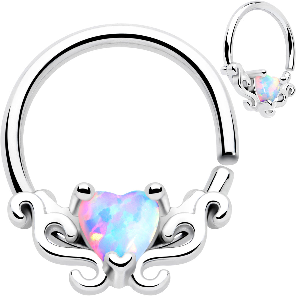 16 Gauge 5/16" White Synthetic Opal Bold Heart Seamless Circular Ring