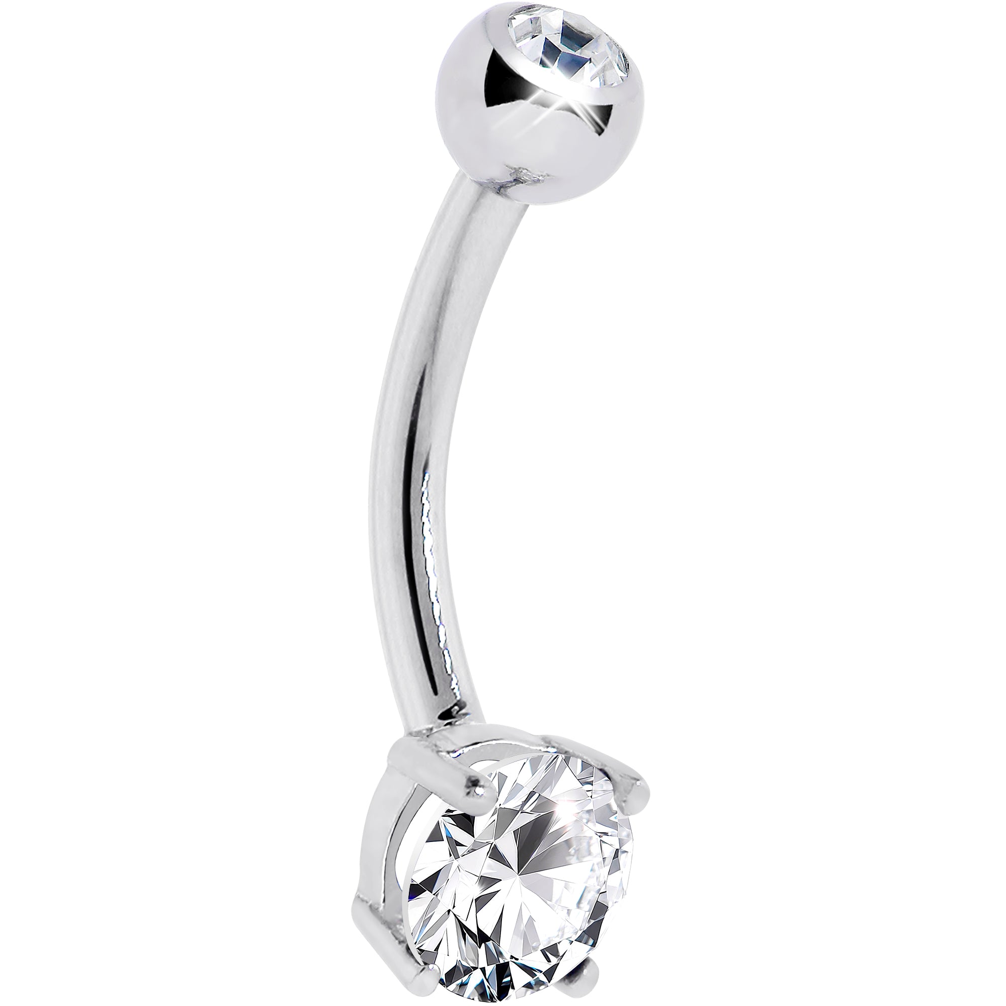 16G Solid 14K White Gold Round Cubic Zirconia Belly Ring