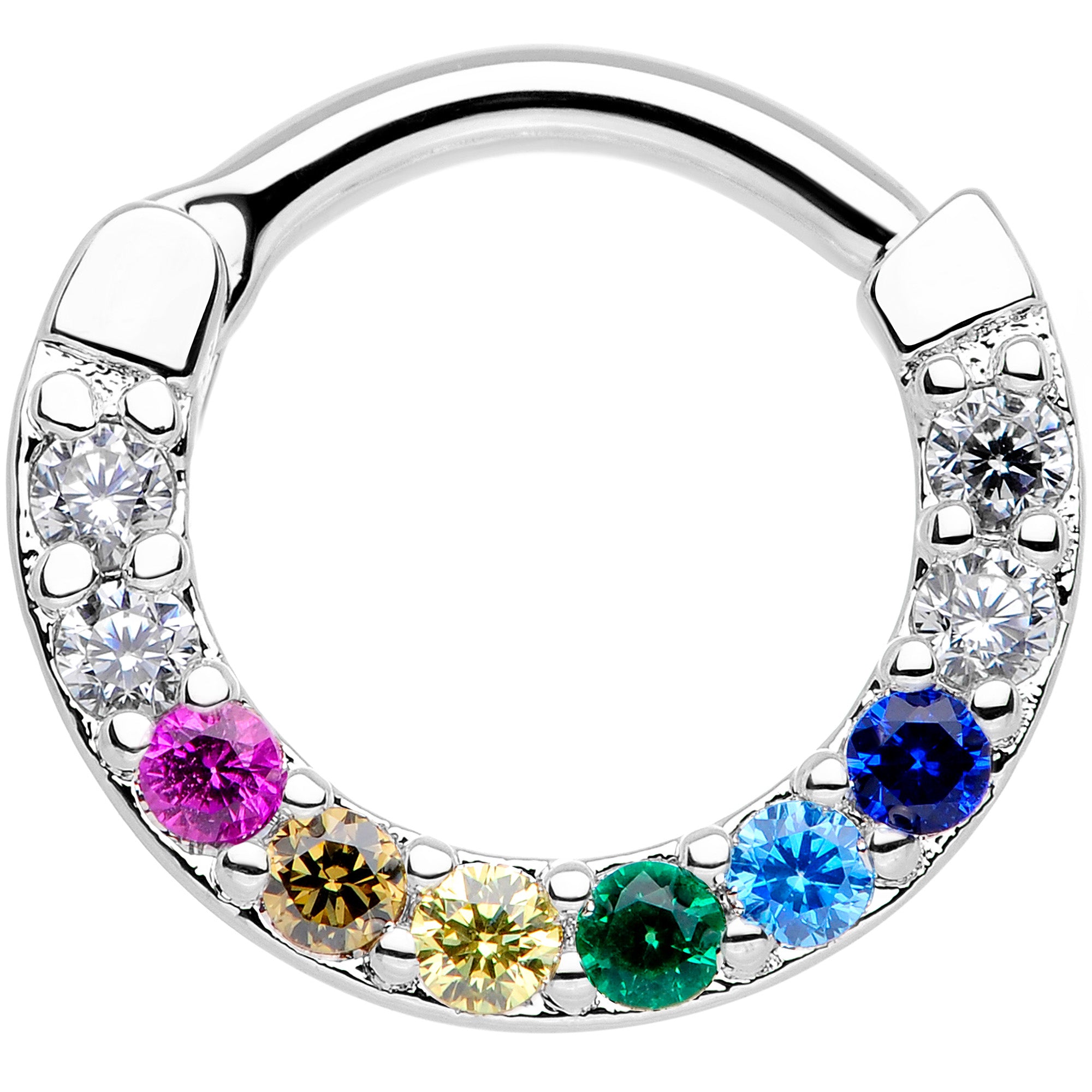 16 Gauge 5/16 Pink Blue Gem Rainbow Style Cartilage Clicker