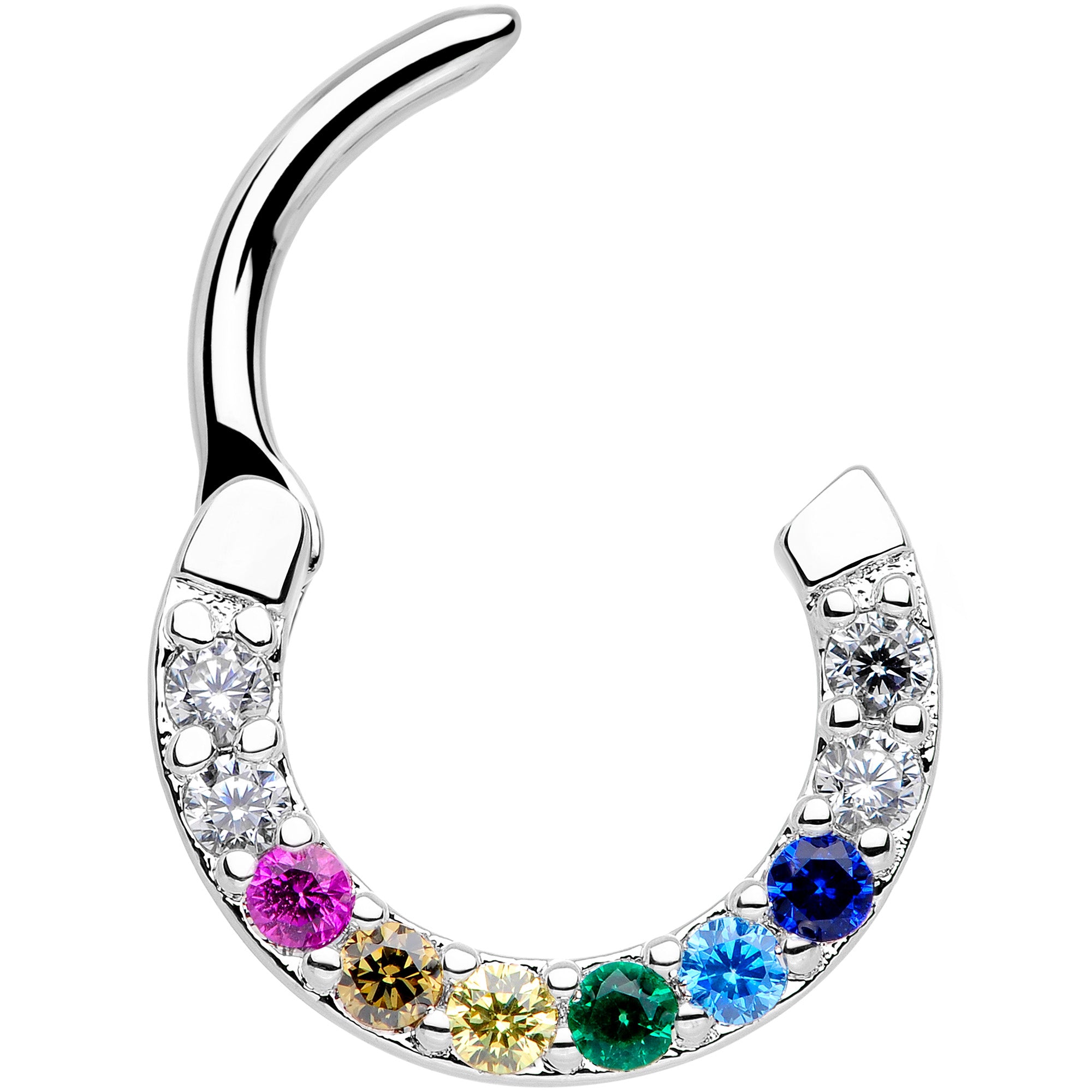 Pink Blue Gem Rainbow Style Cartilage Clicker 16 Gauge 5/16