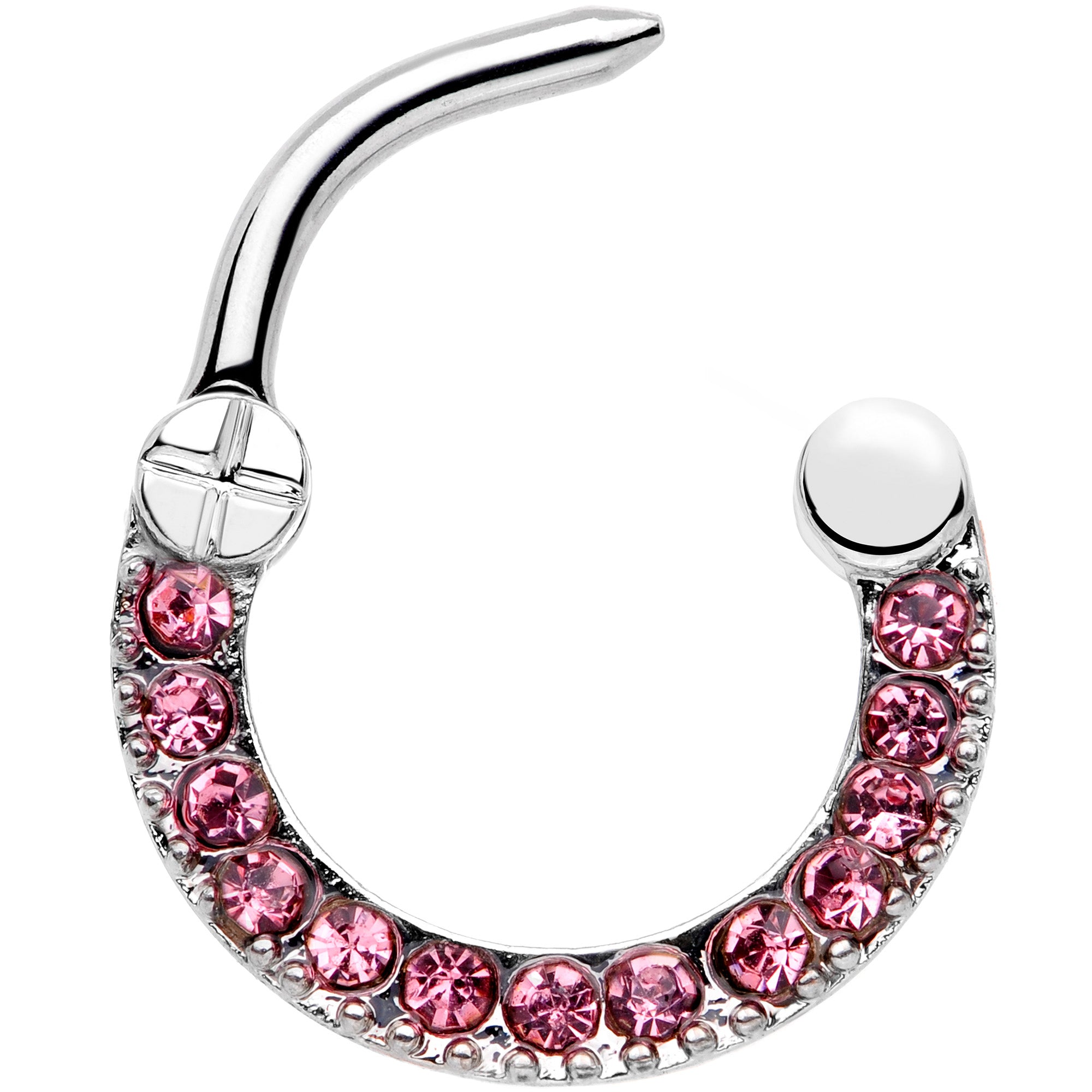 16 Gauge Pink Gem Paved Glamour Cartilage Clicker