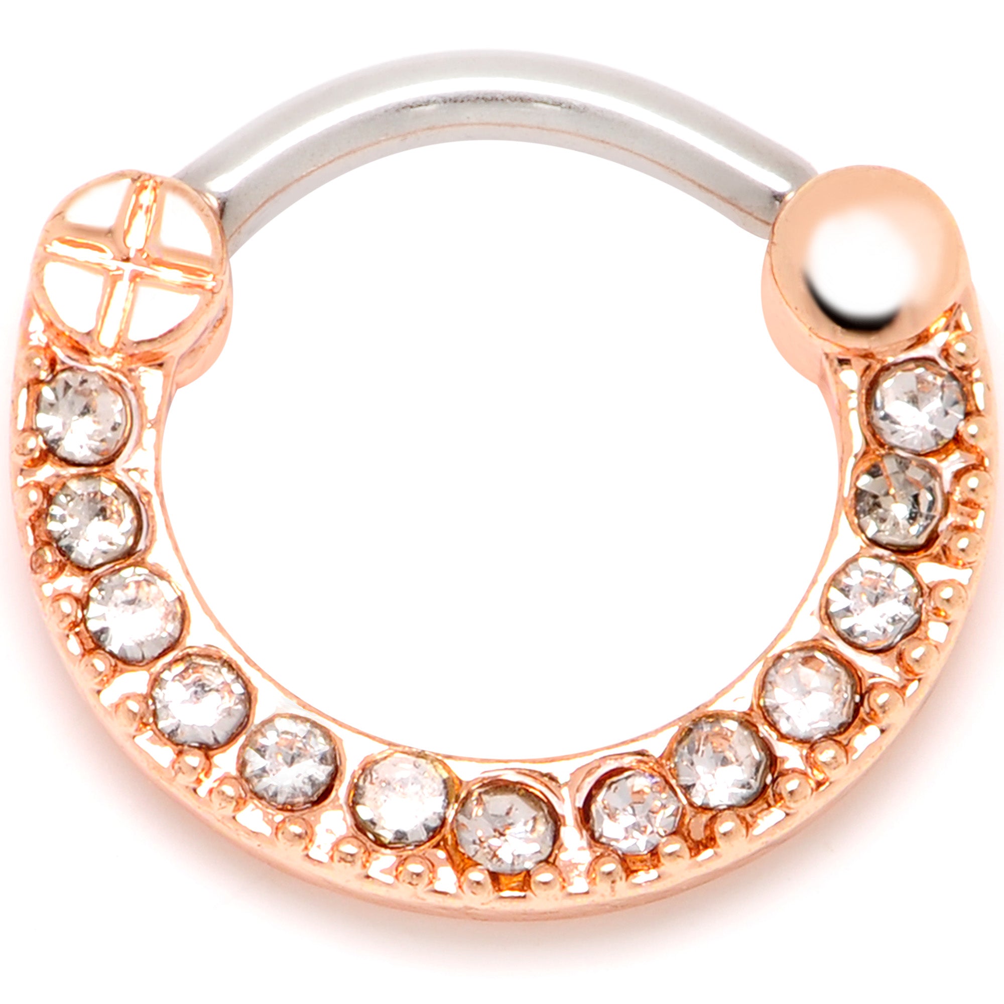 16 Gauge 5/16 Clear Gem Rosy Paved Cartilage Clicker