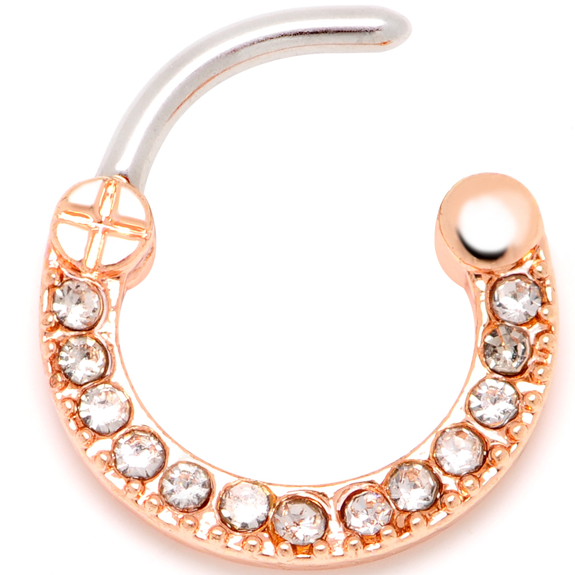 16 Gauge Clear Gem Rosy Paved Glamour Cartilage Clicker