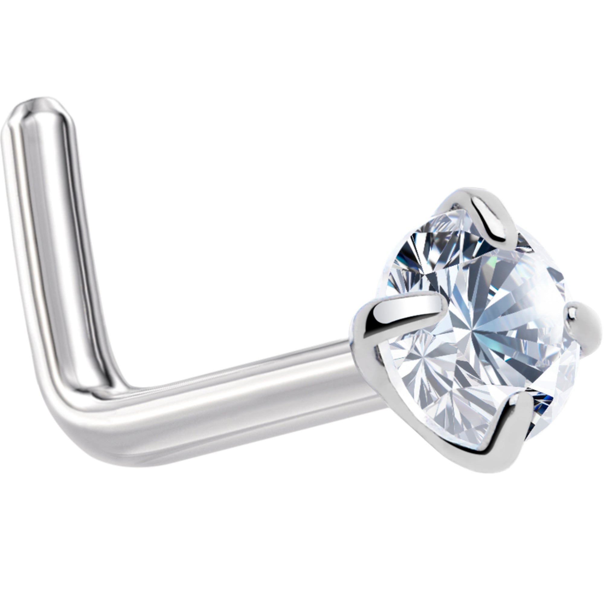 18G 1/4 Clear 3mm CZ Gem Grade 23 Titanium L Shaped Nose Ring