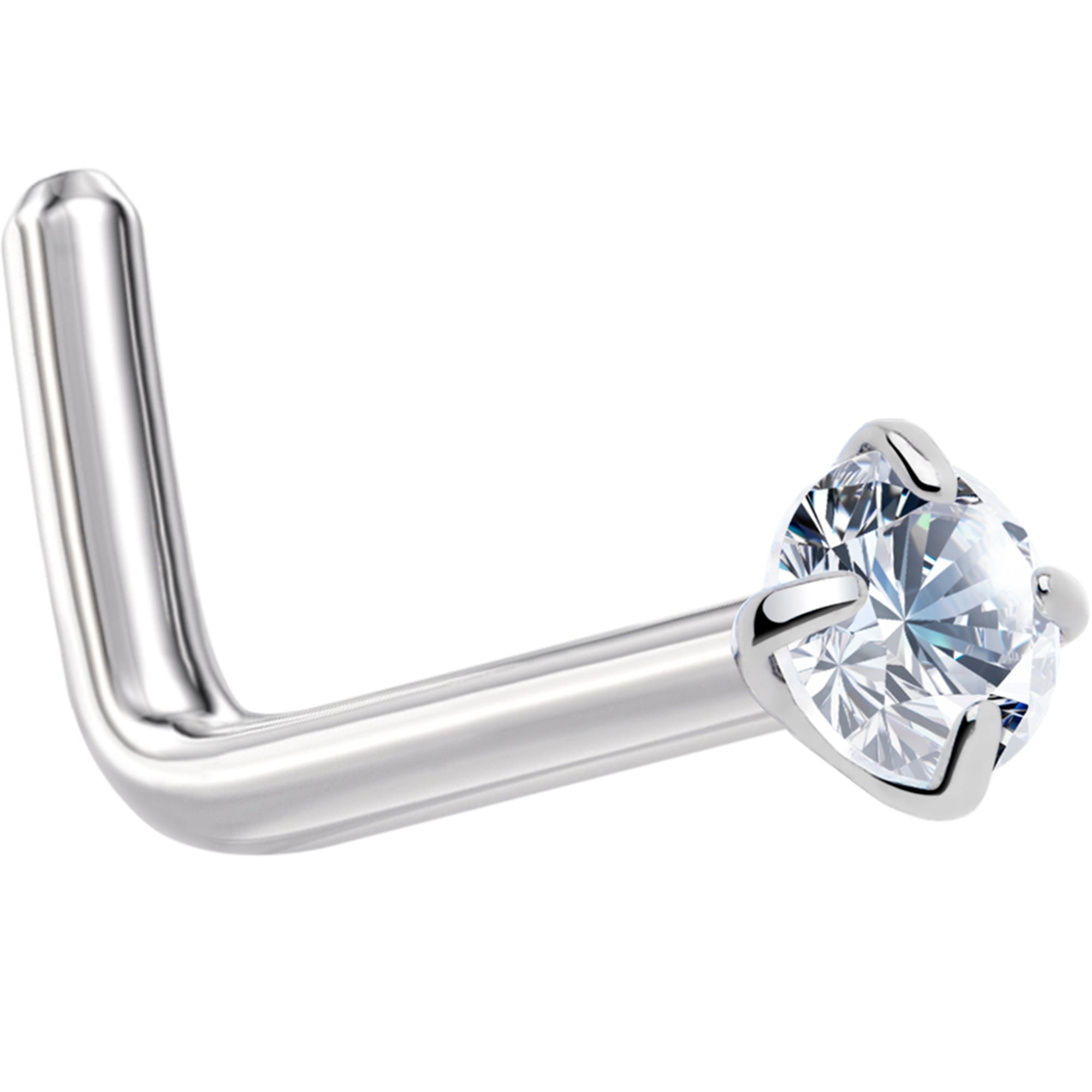 20G 1/4 Clear 2mm CZ Gem Grade 23 Titanium L Shaped Nose Ring