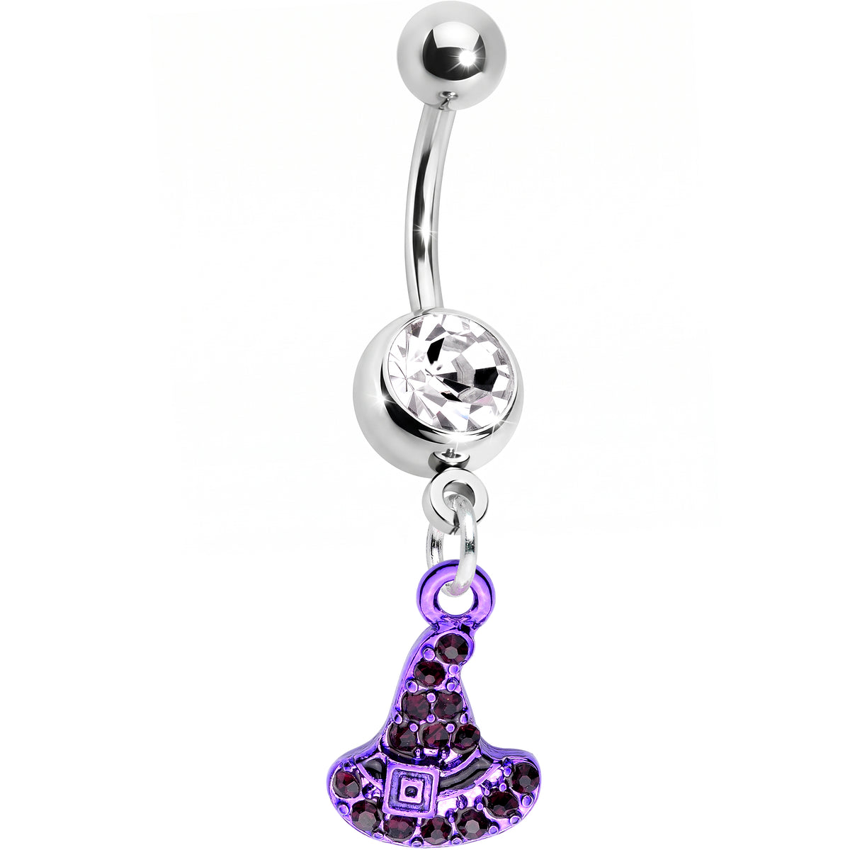 Clear Black Gem Purple Witch Hat Halloween Dangle Belly Ring