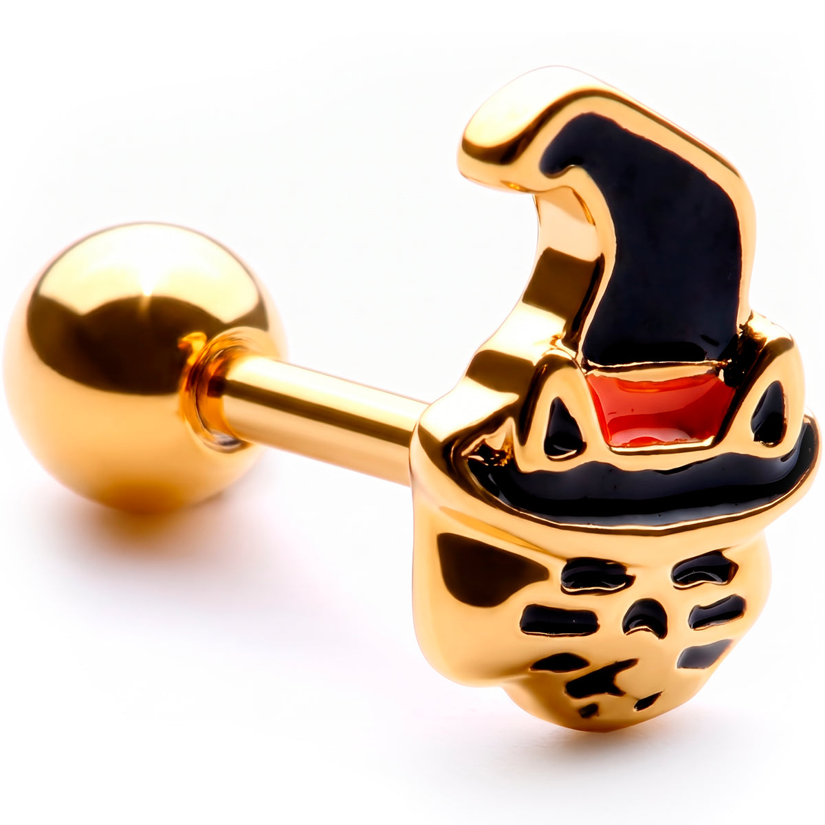 16G 1/4 Black Gold Tone Witch Hat Cat Halloween Cartilage Tragus