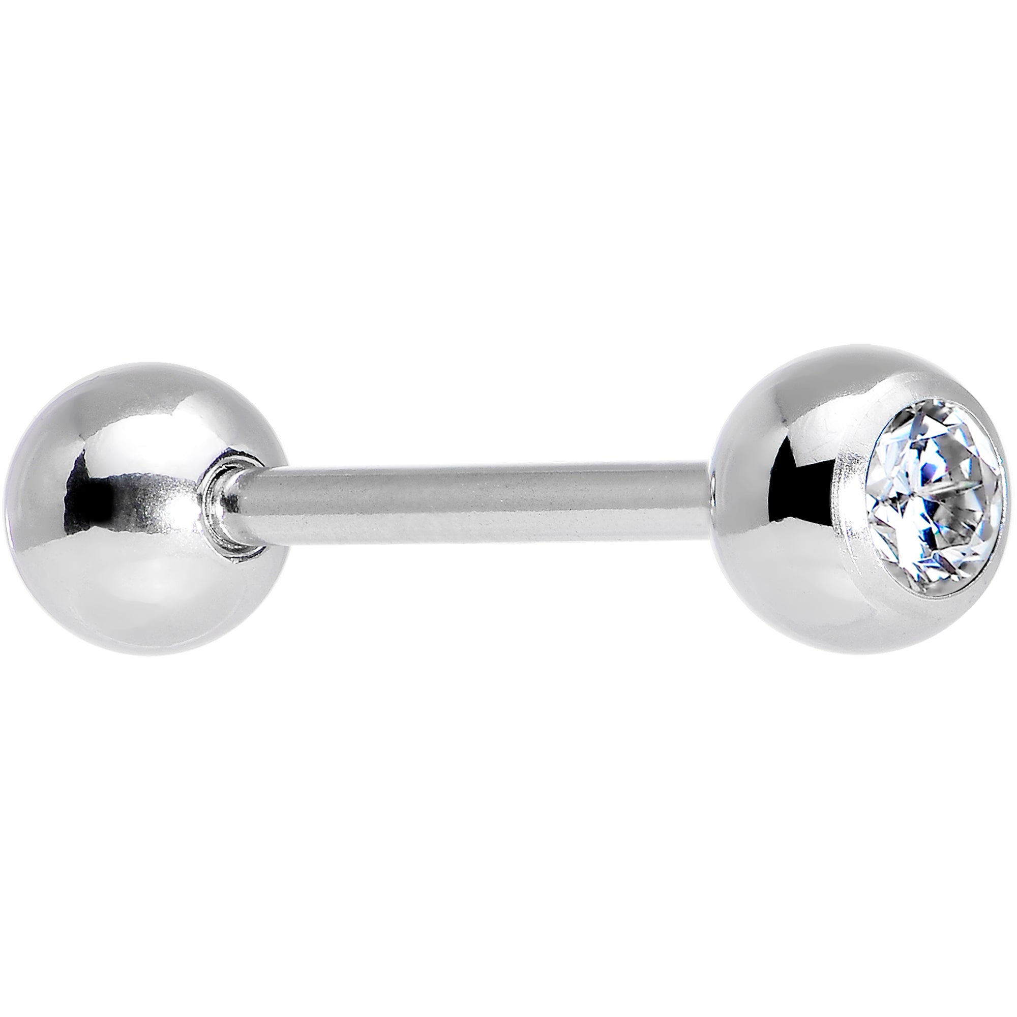 Solid 14k White Gold CZ Solitiare Barbell Tongue Ring 14G 5/8
