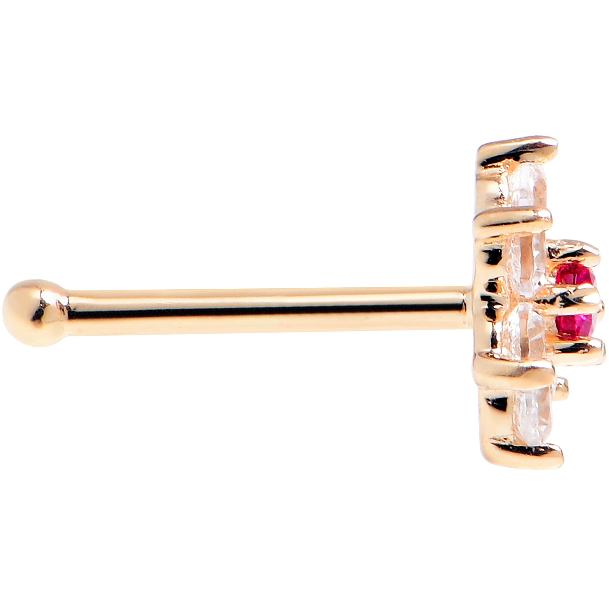 Solid 14K Yellow GOLD Fuchsia CZ FLOWER Nose Stud