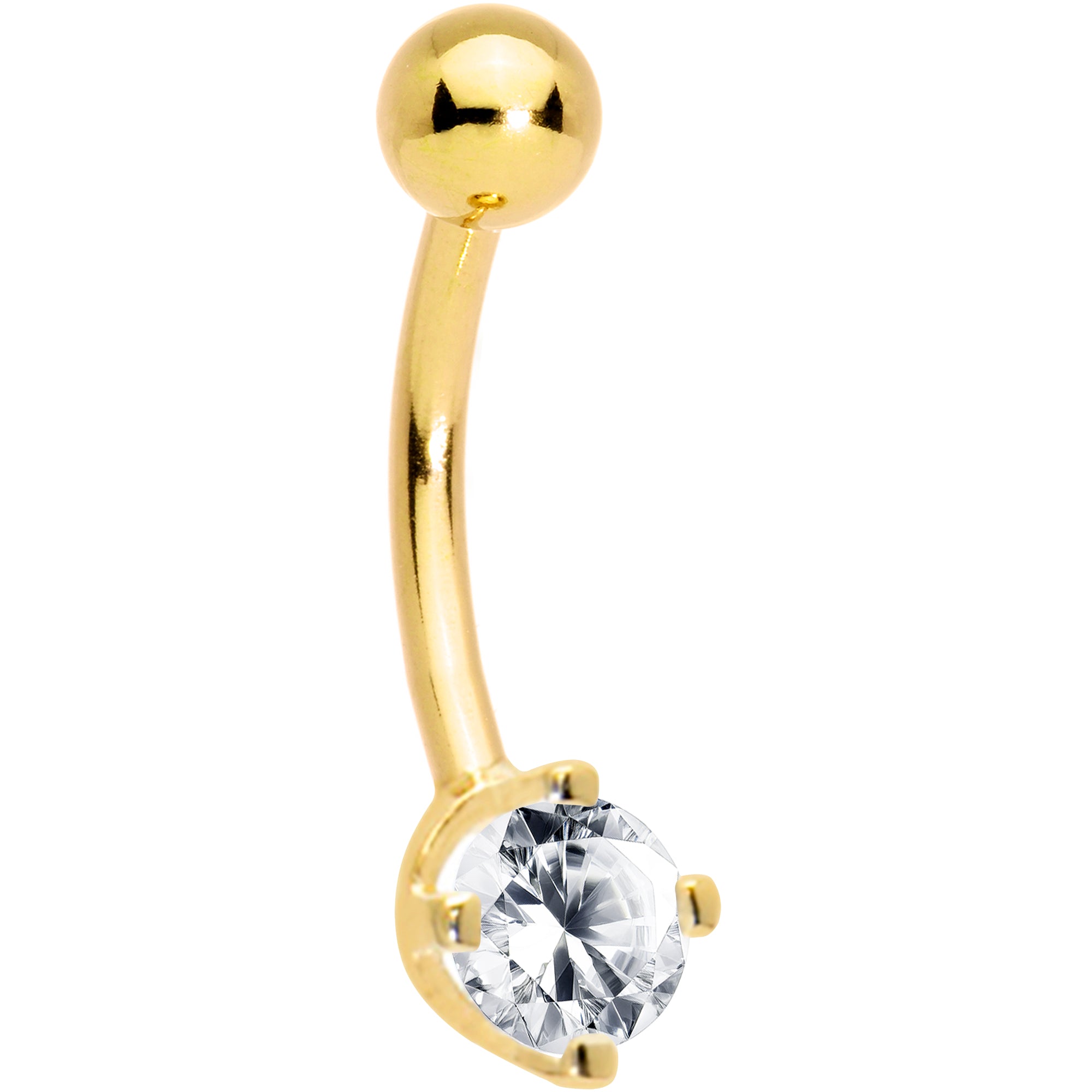 16G Solid 14K Yellow Gold Cubic Zirconia PRIME SOLITAIRE Belly Ring