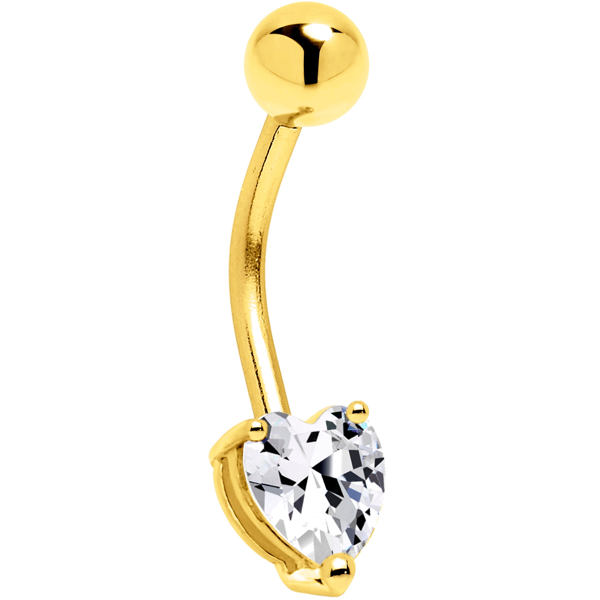 16G Solid 14K Yellow Gold Cubic Zirconia HEART SOLITAIRE Belly Ring