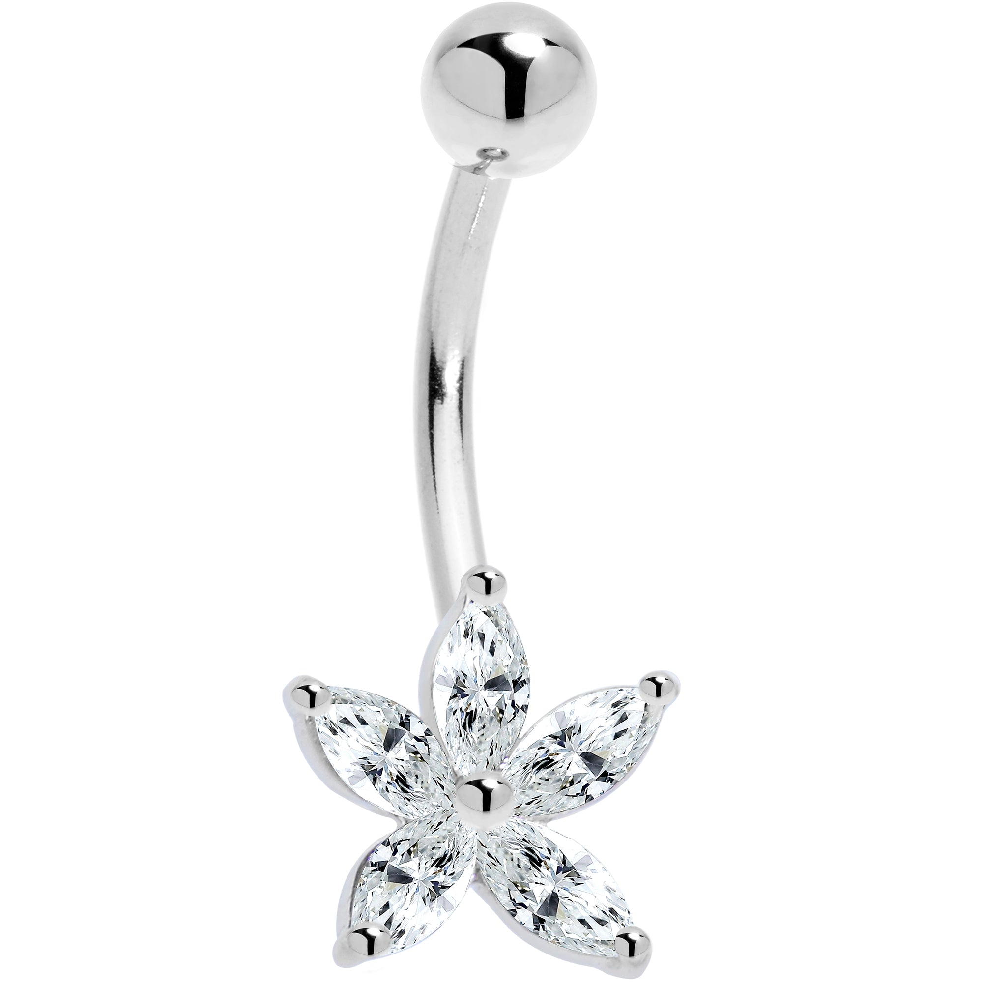 16G Solid 14K White Gold Cubic Zirconia LILY Belly Ring