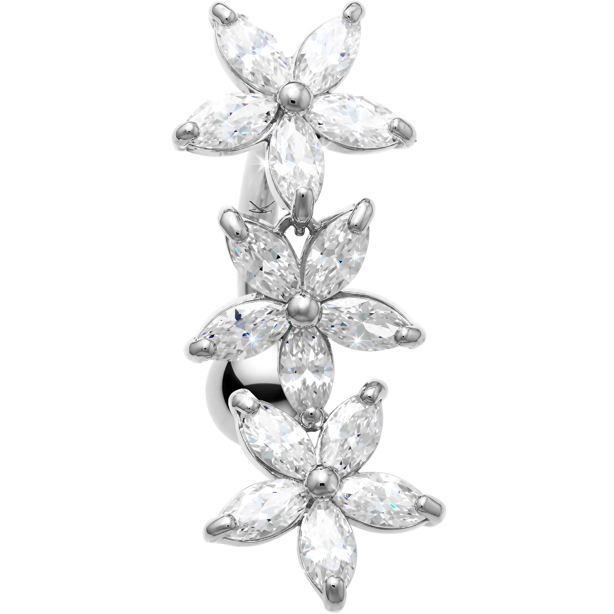 16G Solid 14K White Gold TOP MOUNT Cubic Zirconia LILY DROP Belly Ring