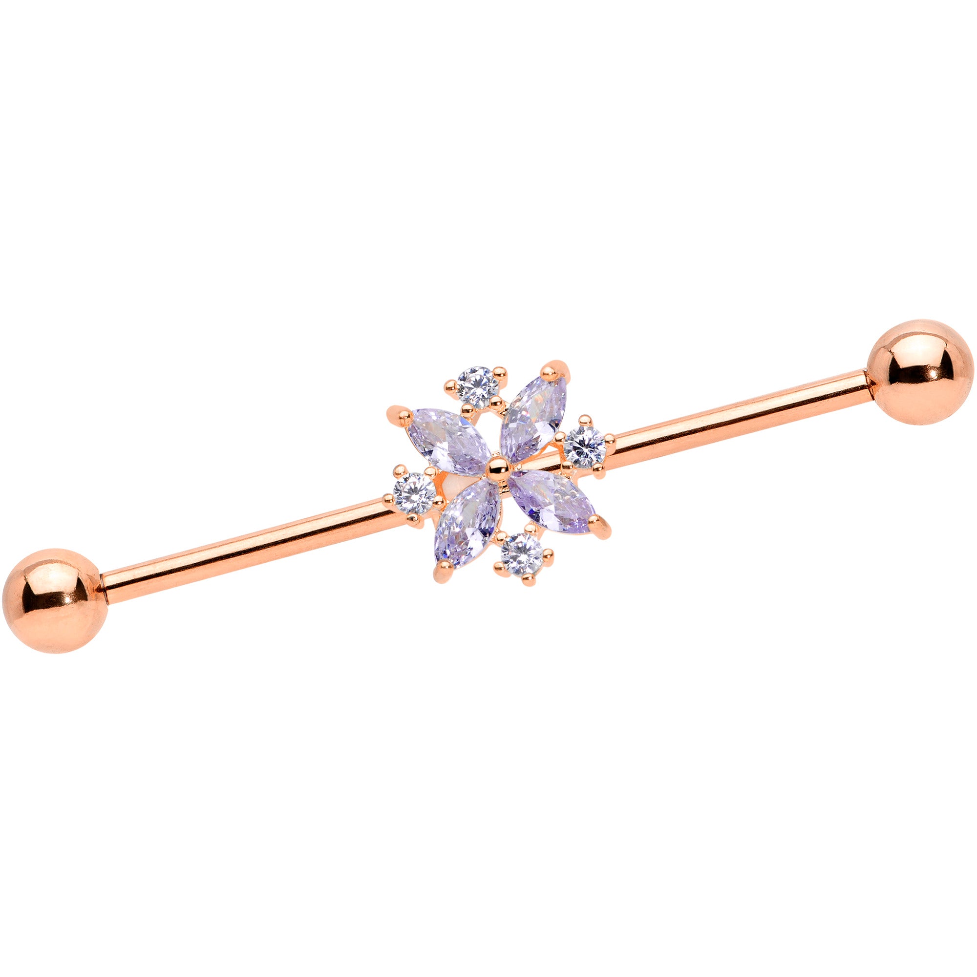 14 Gauge Purple CZ Gem Rose Gold Tone Star Burst Industrial Barbell 38mm