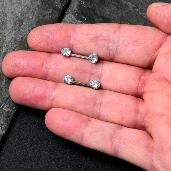 14 Gauge 1/2 Clear CZ Gem Threadless Barbell Nipple Ring Set – BodyCandy
