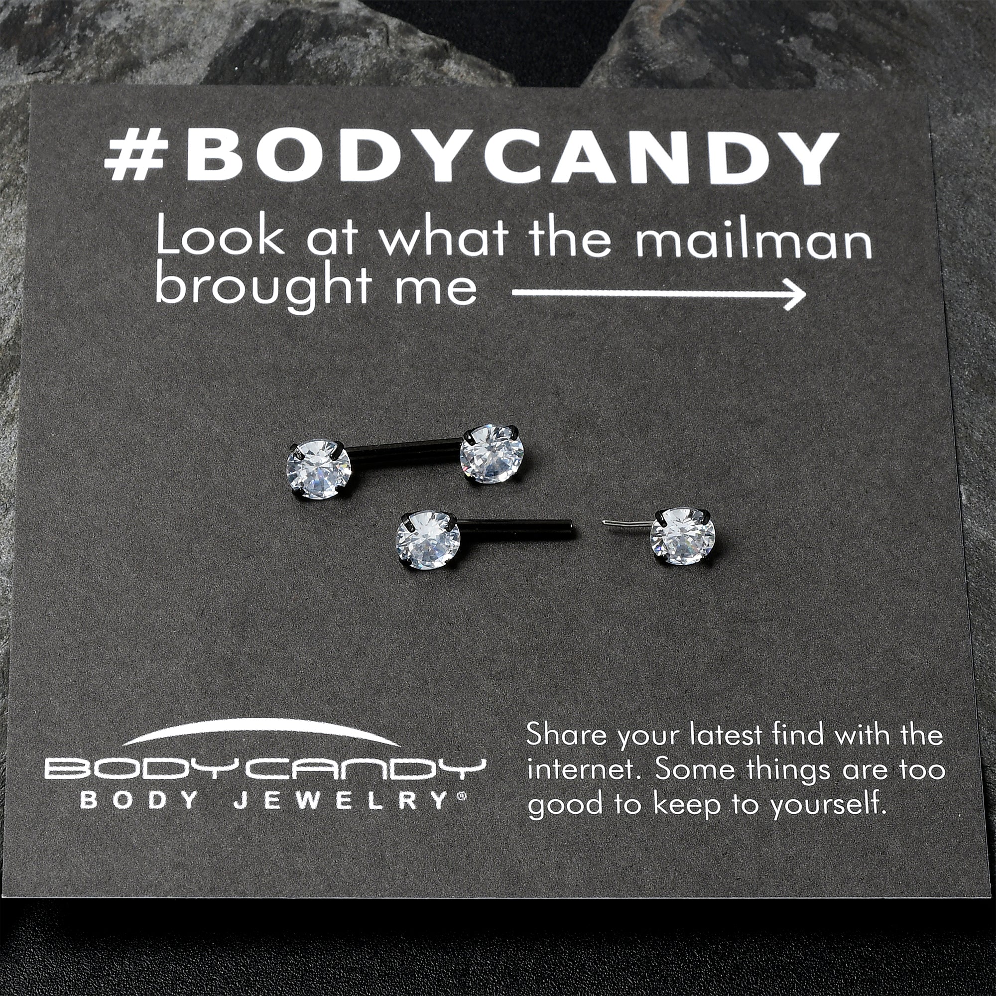 14G 1/2 Clear CZ Gem Black Threadless Barbell Nipple Ring Set