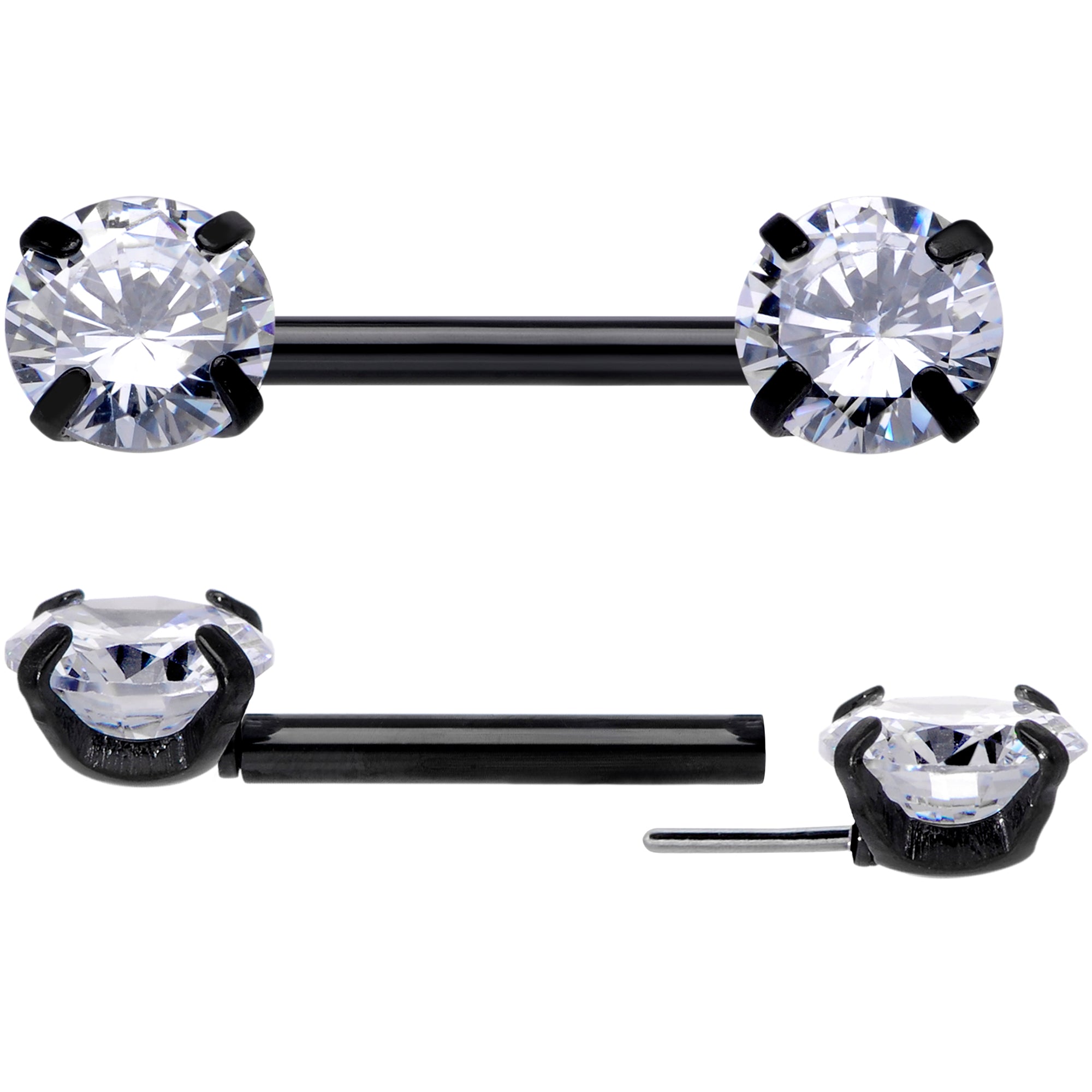 14G 1/2 Clear CZ Gem Black Threadless Barbell Nipple Ring Set