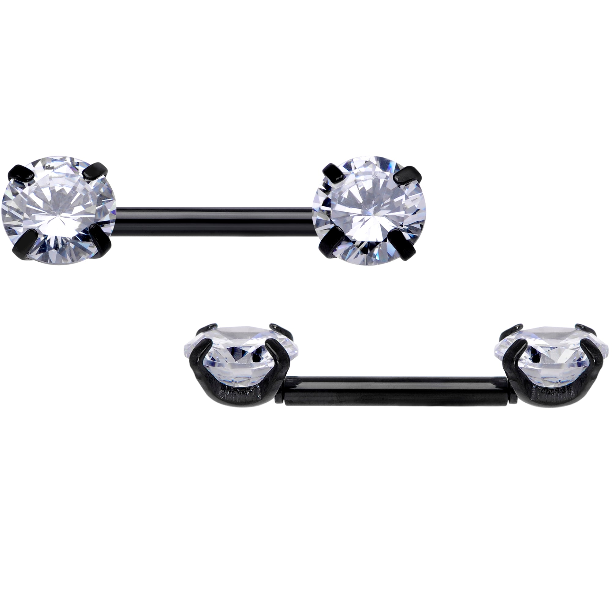 14G 1/2 Clear CZ Gem Black Threadless Barbell Nipple Ring Set