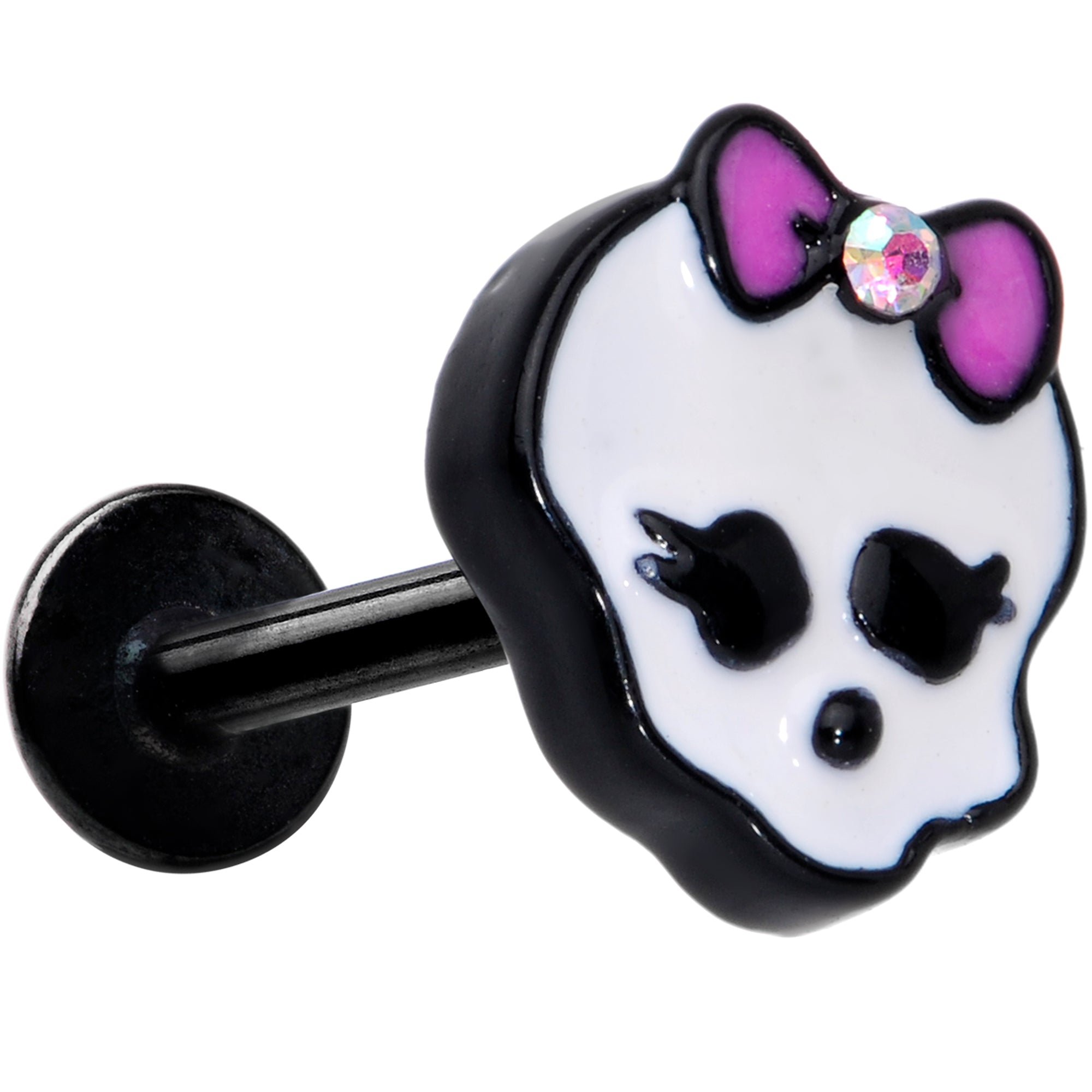 16 Gauge 5/16 Aurora Gem Black Kawaii Skull Labret Monroe Tragus