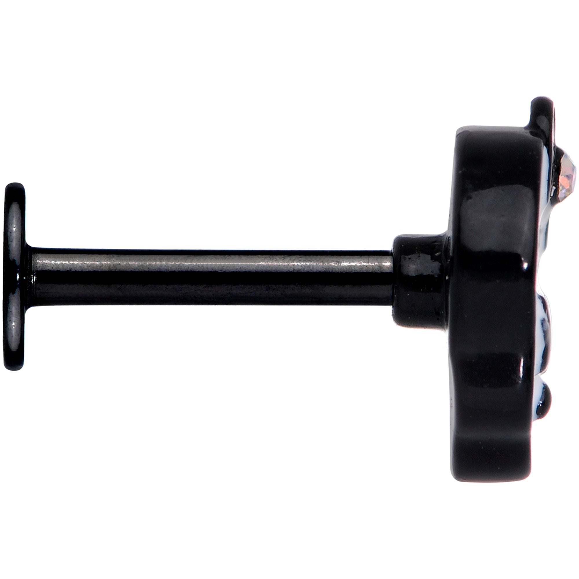 16 Gauge Black Kawaii Skull Labret Monroe Tragus with Aurora Gem