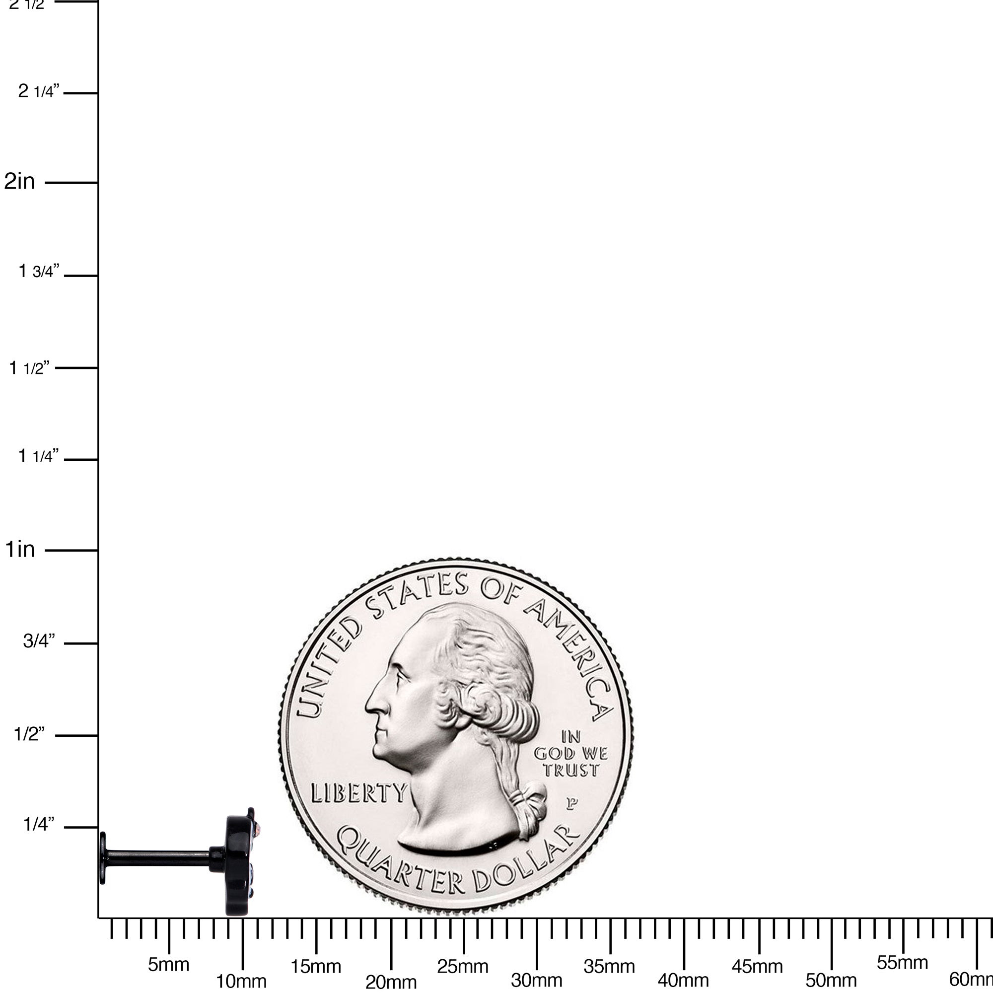 Black Kawaii Skull Labret Monroe Tragus 16 Gauge with Aurora Gem