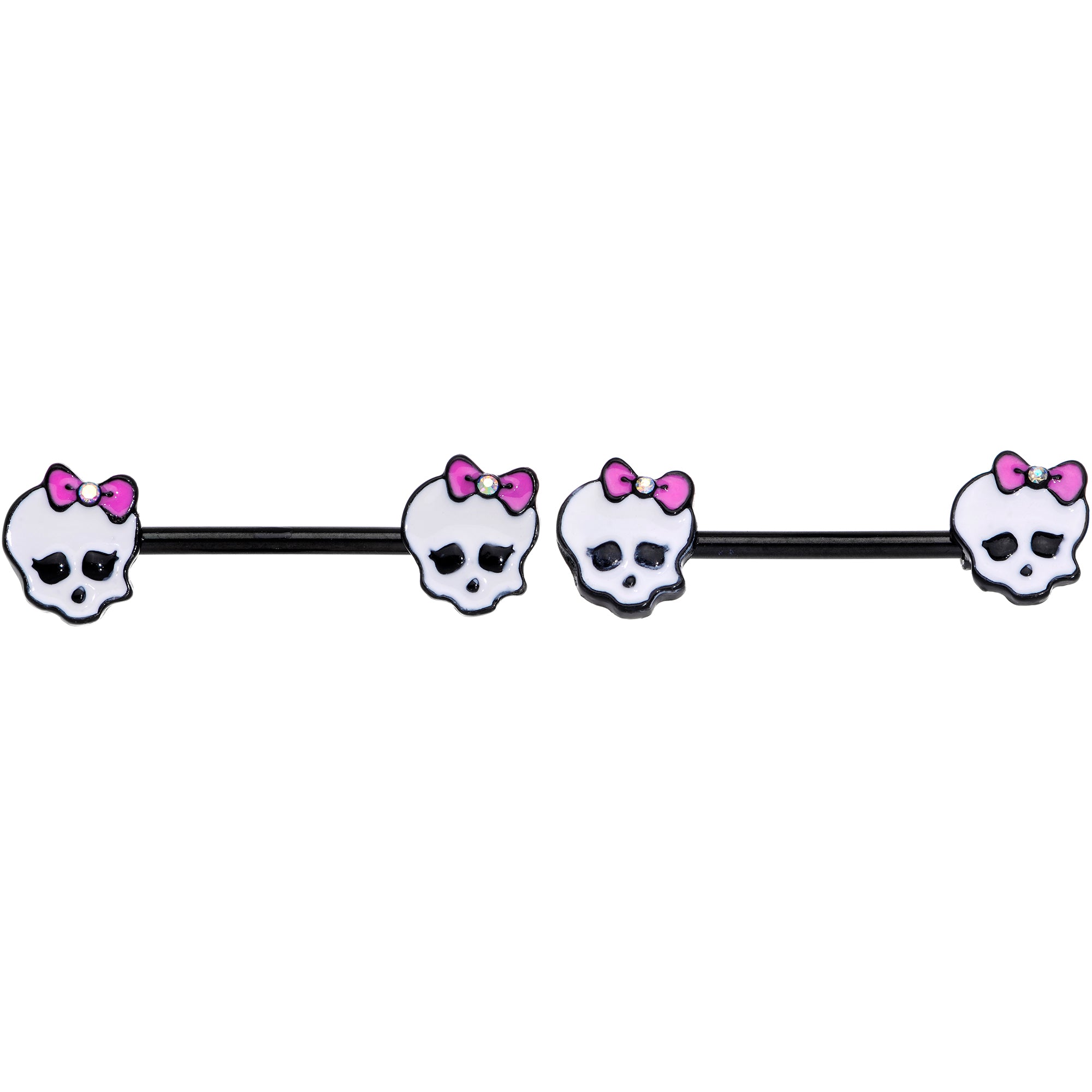 14 Gauge 9/16 Aurora Gem Skull Nipple Barbell Set