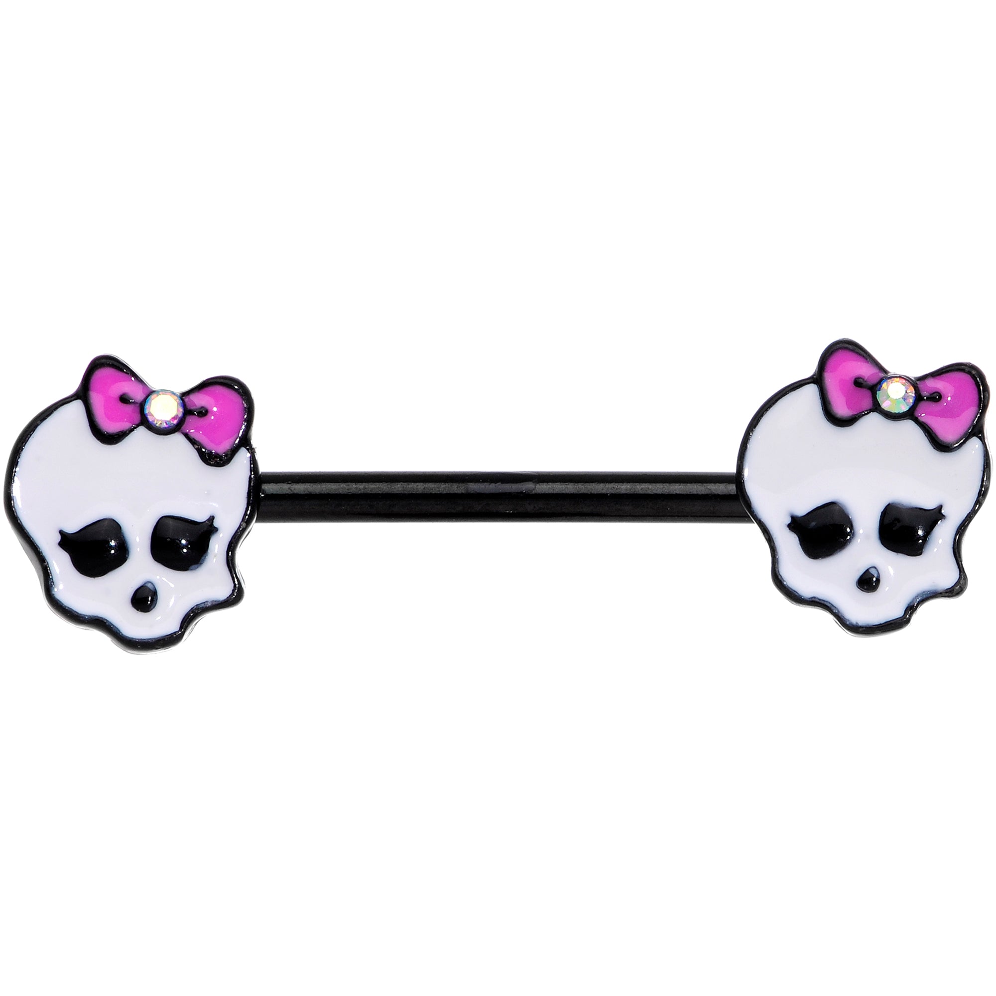 Black Kawaii Skull Aurora Gem Nipple Ring Set