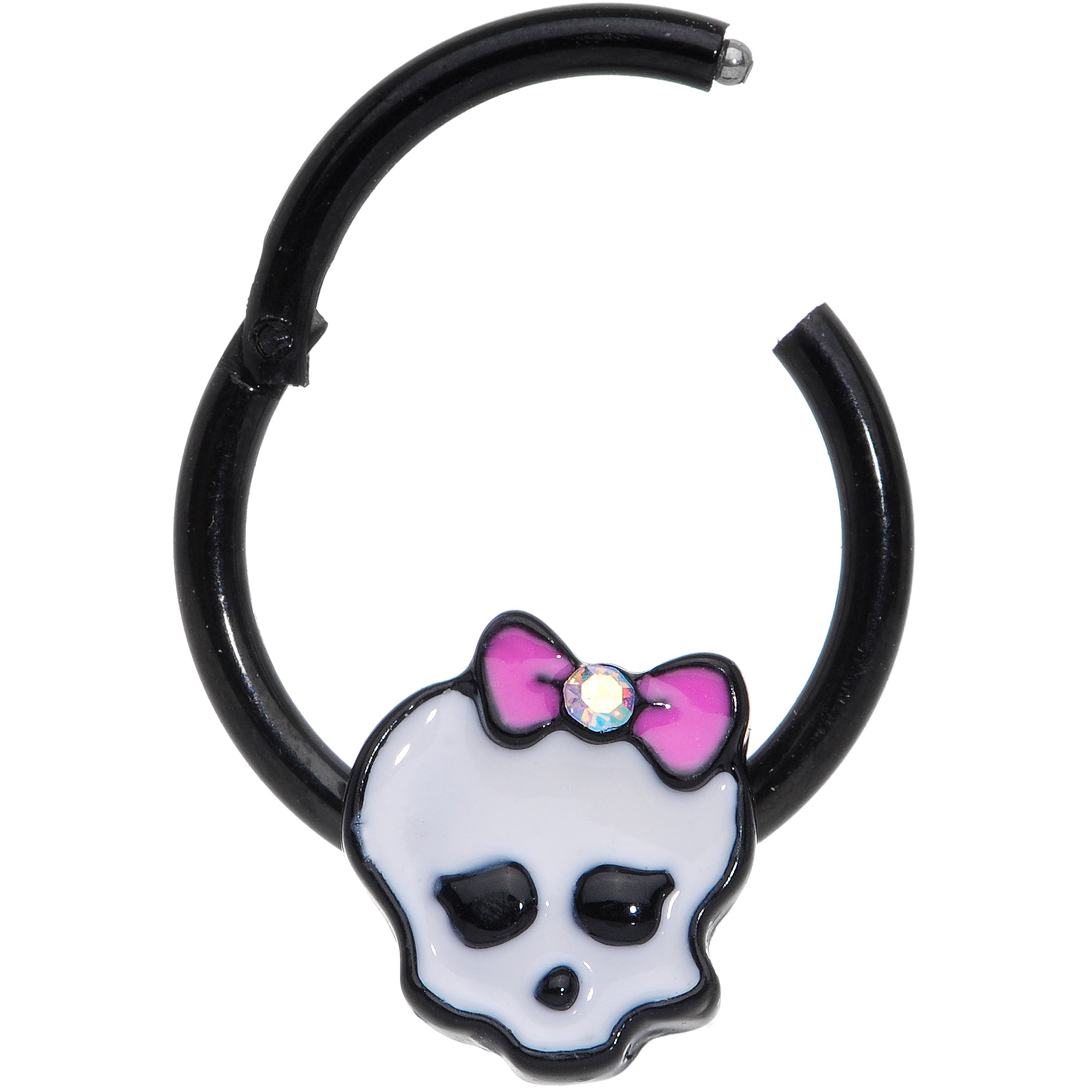 16 Gauge 3/8 Aurora Gem Black Skull Hinged Segment Ring
