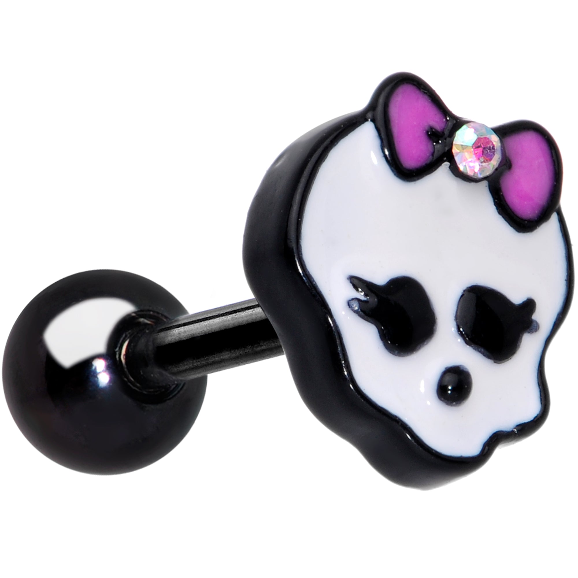 16 Gauge 1/4 Aurora Gem Black Kawaii Skull Cartilage Tragus Earring