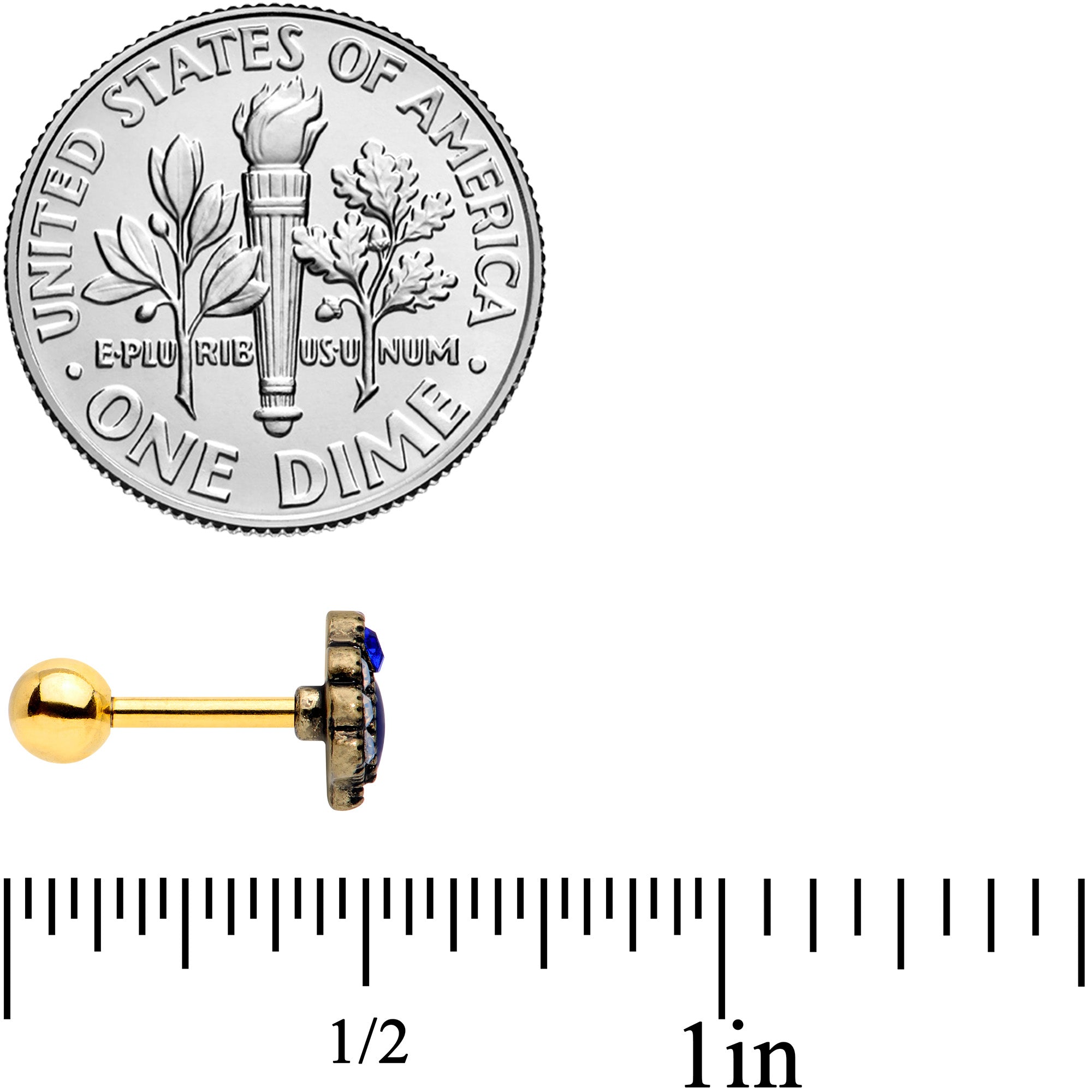 1/4 Blue Gem Gold Tone Heirloom Drop Cartilage Earring