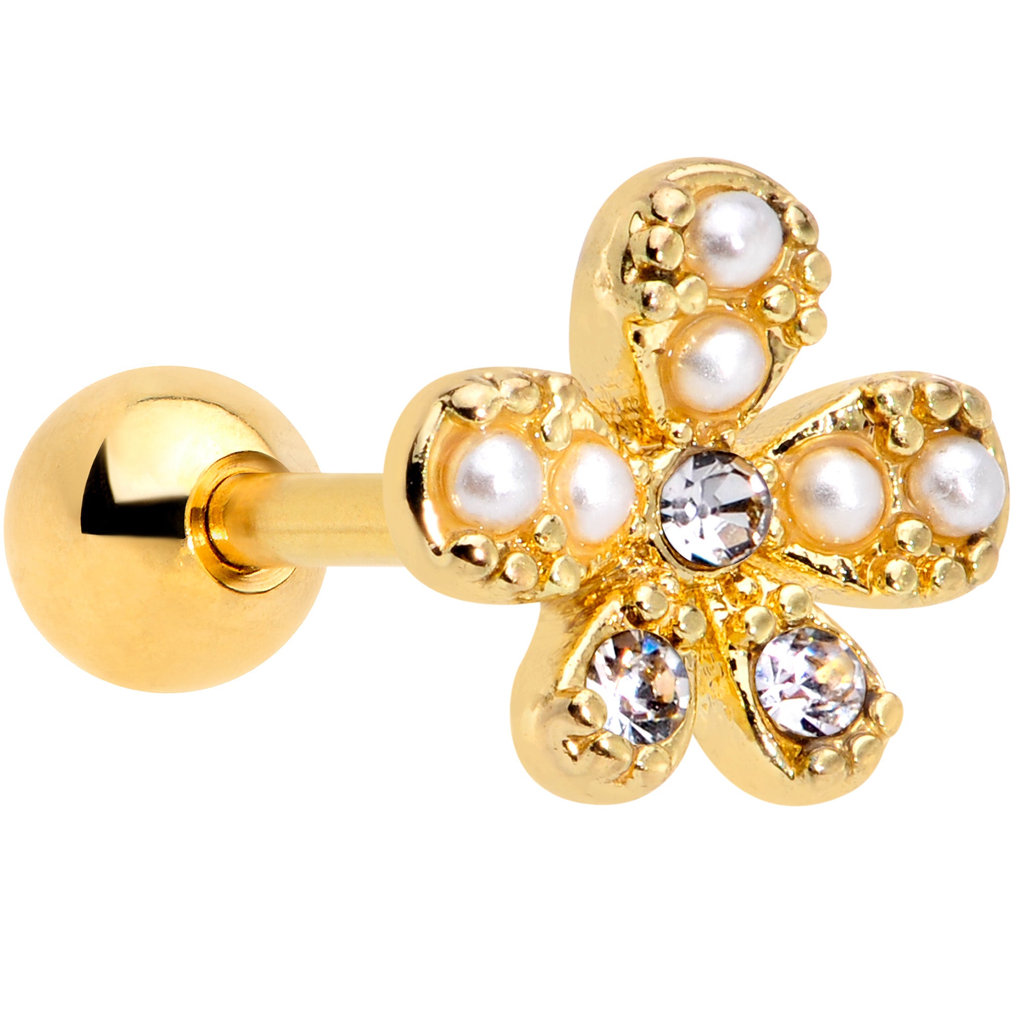 16 Gauge 1/4 Clear Gem Gold Tone Splat Cartilage Earring