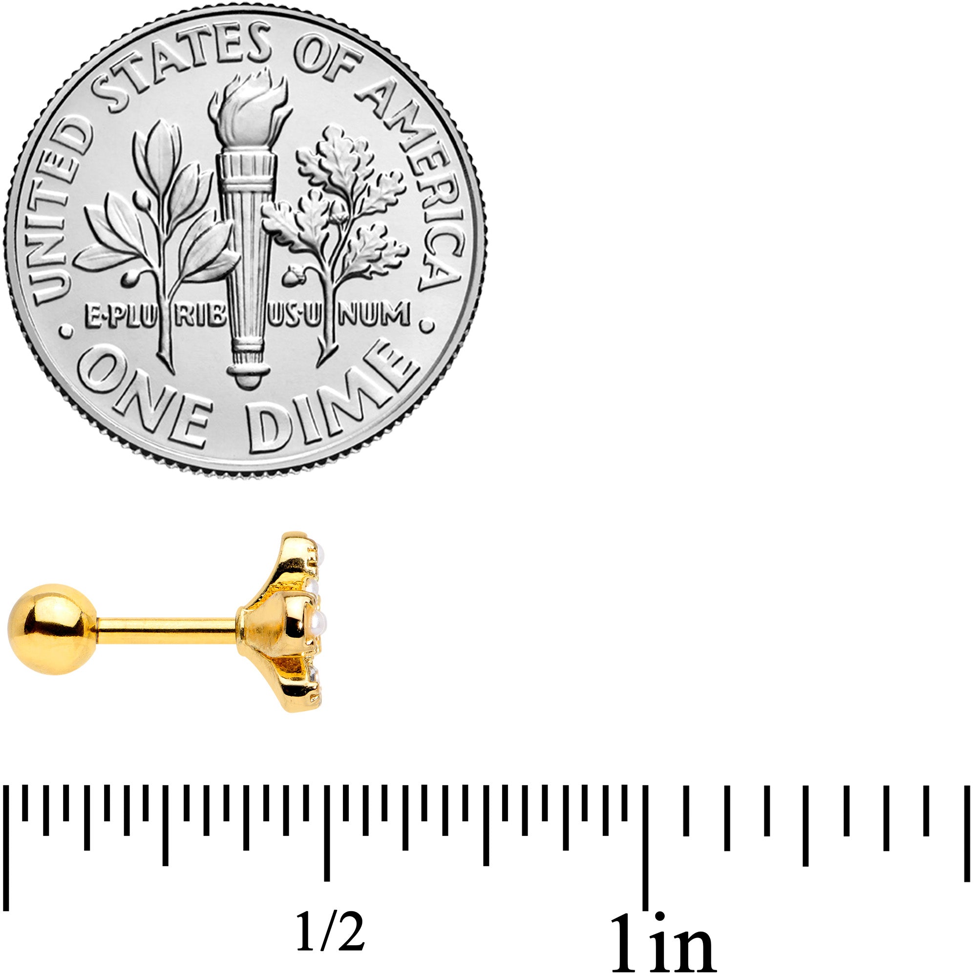 Gold Tone Tragus Earring with Clear Gem 16 Gauge