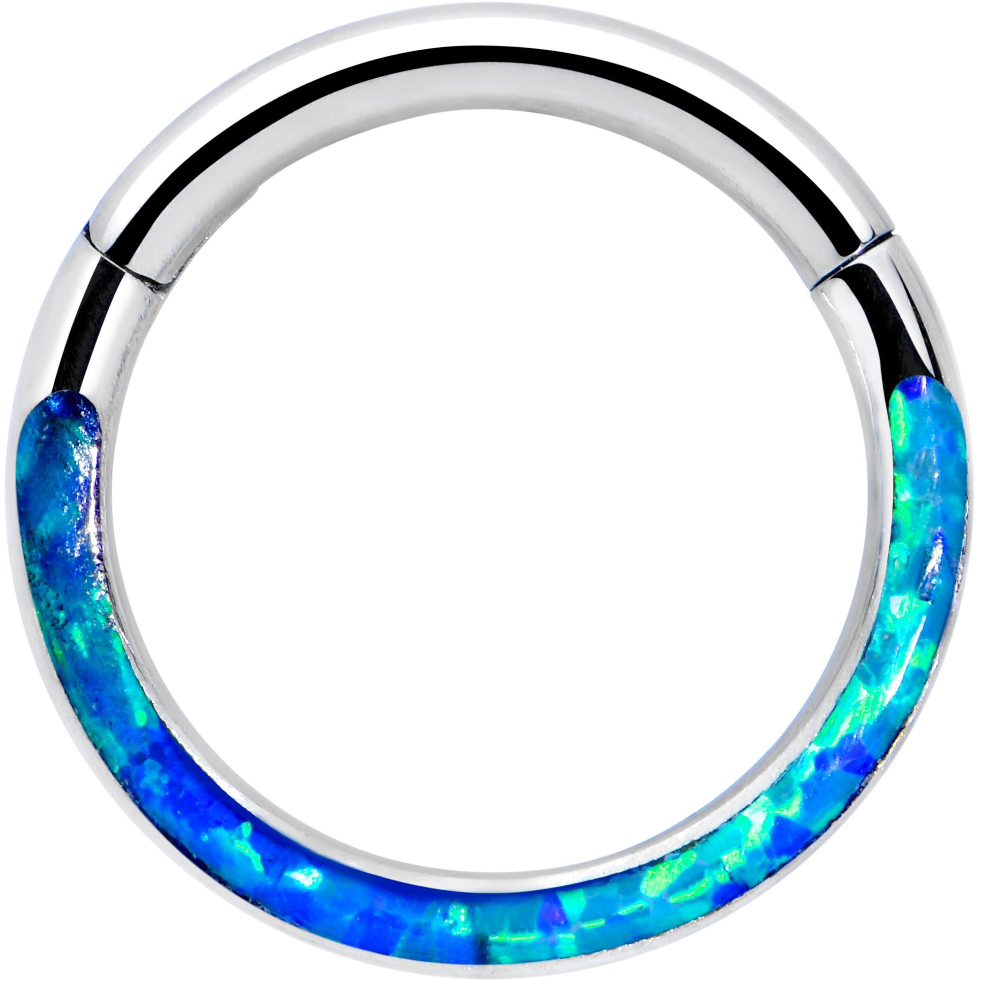 16G 5/16 Blue Synthetic Opal Bottom Curve Hinged Segment Ring