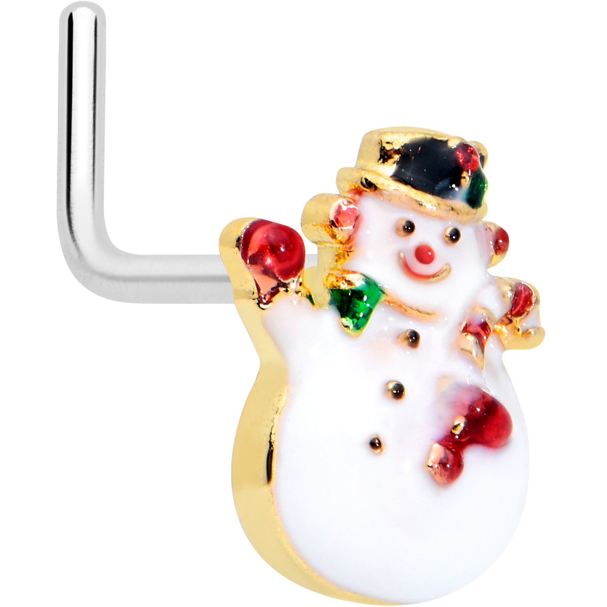 Red gem snowman L shape nose ring 20G 7mm gold tone