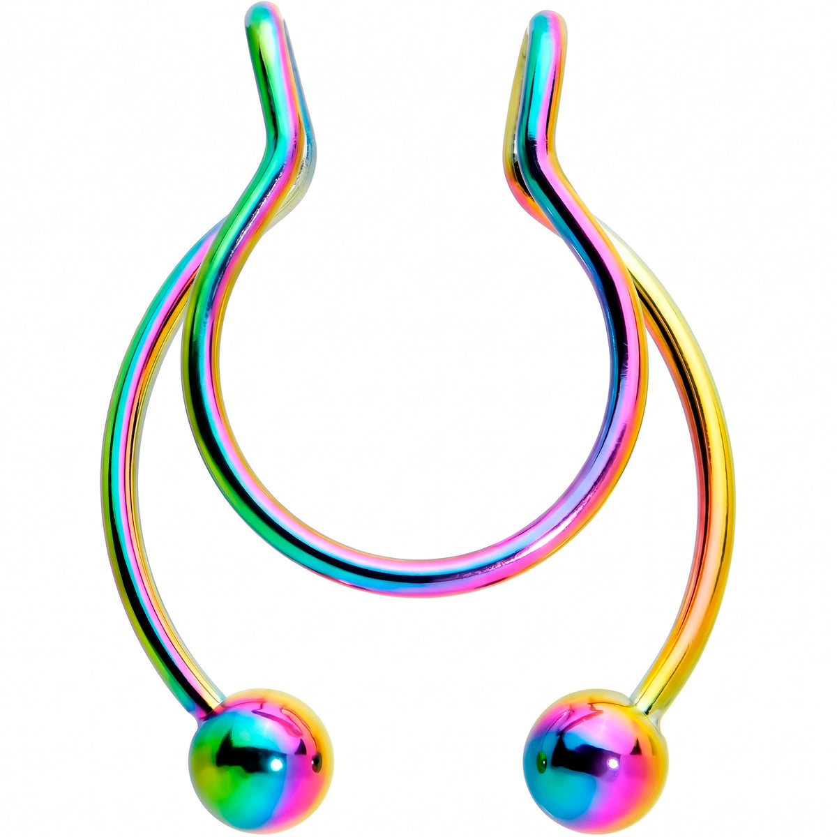 Rainbow Horseshoe Ball Fake Septum Ring Nipple and Clip on Earring