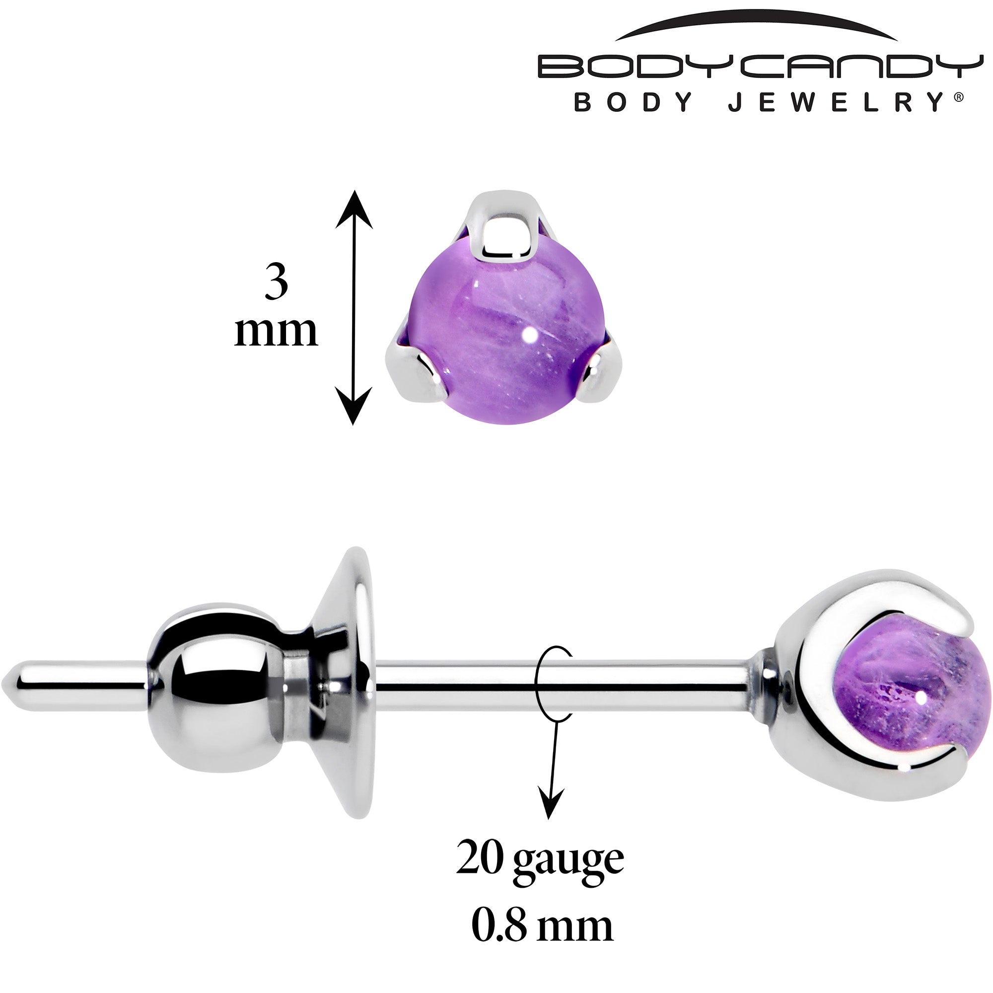 hypoallergenic titanium purple amethyst stud earrings 3mm