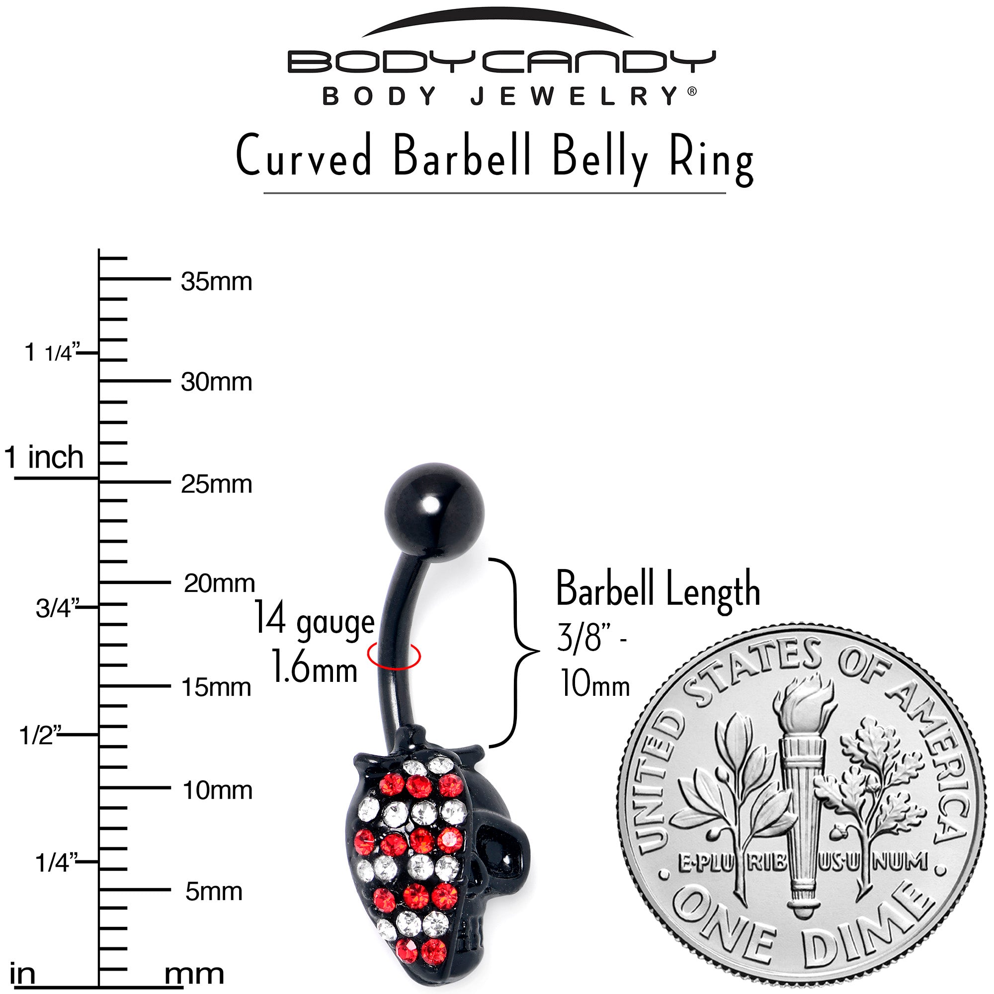 Red Clear Gem Black Skull Halloween Belly Ring