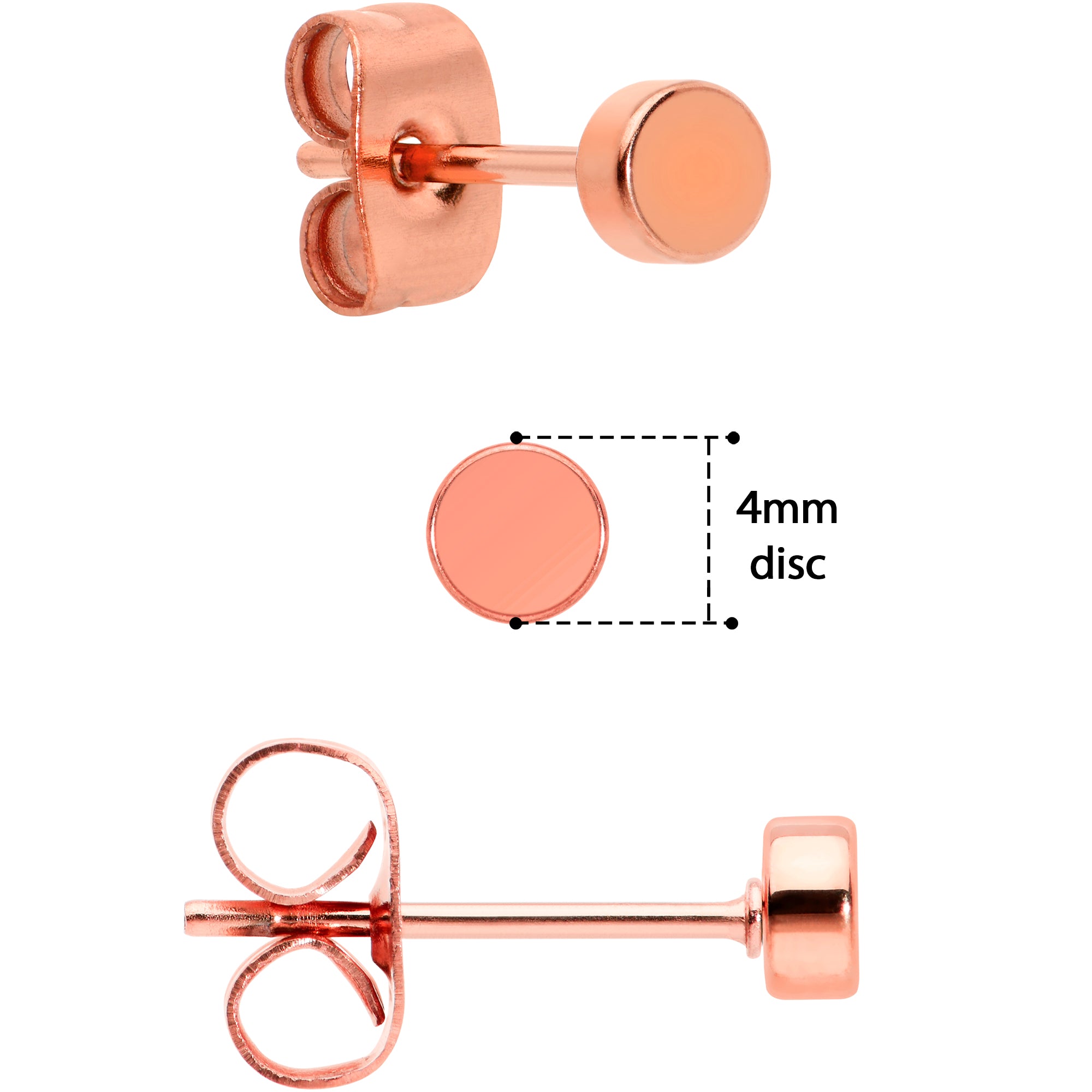 20G Rose Gold PVD Stainless Steel Flat Disc Stud Earrings Set of 6