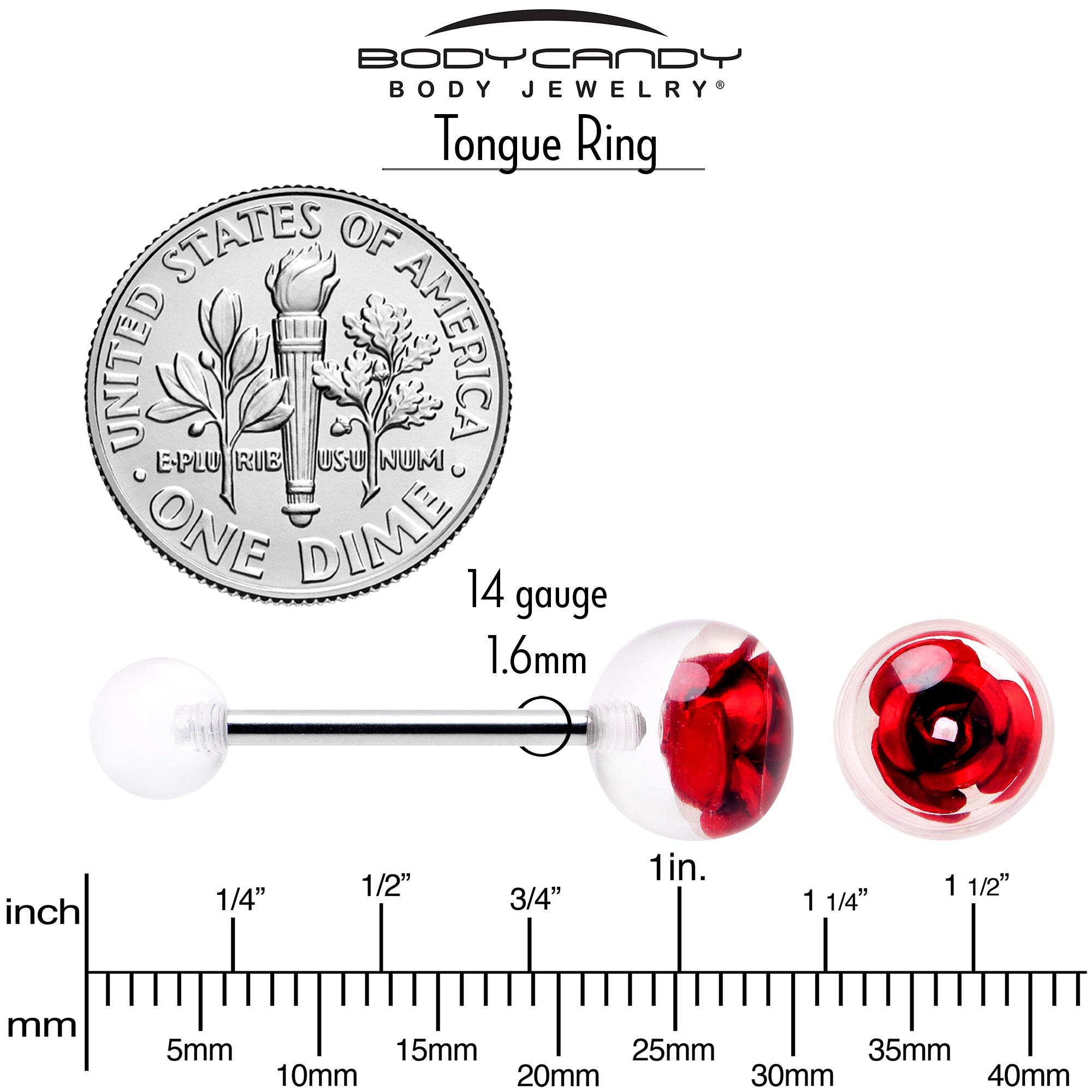 Bubble Rose Red Barbell Tongue Ring