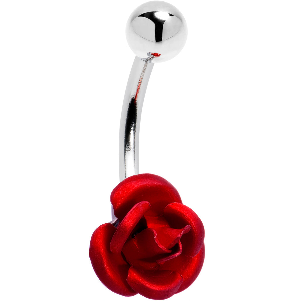 SINGLE Red ROSE Belly Button Ring