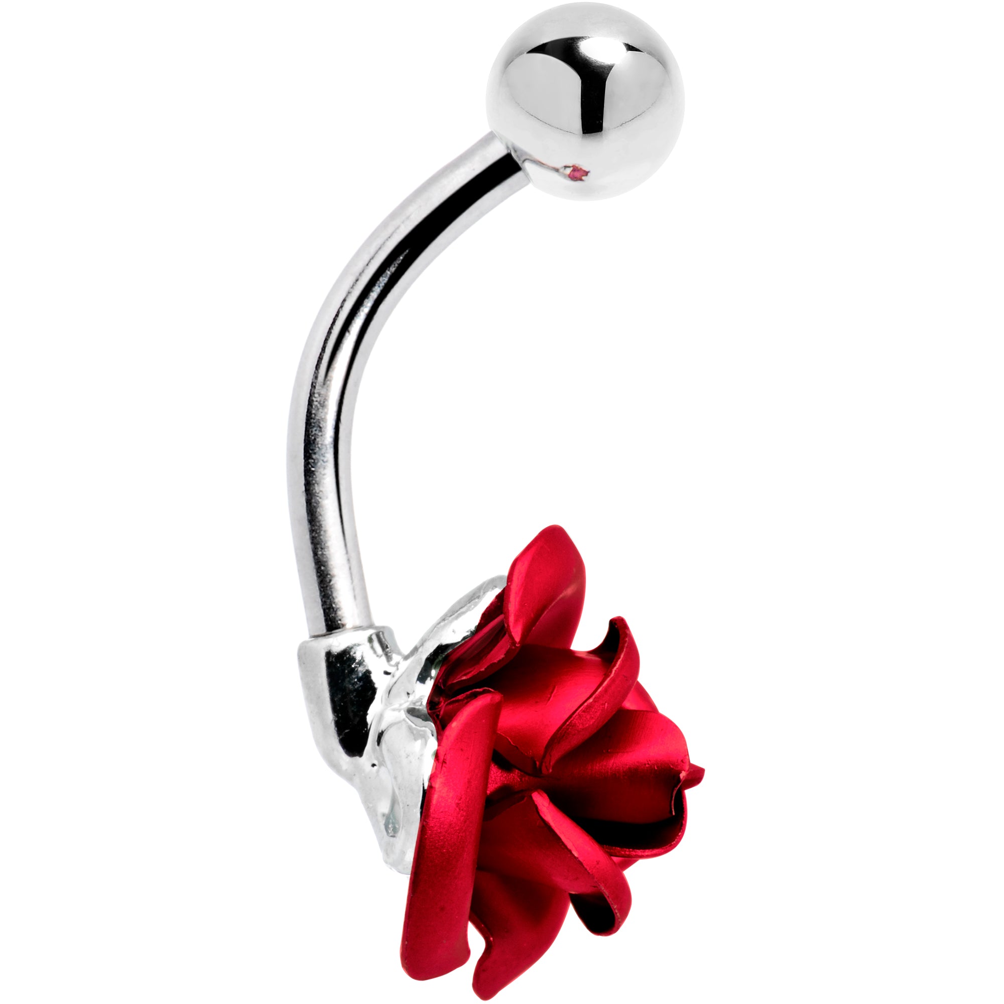 Single Flower Red Rose Belly Button Ring