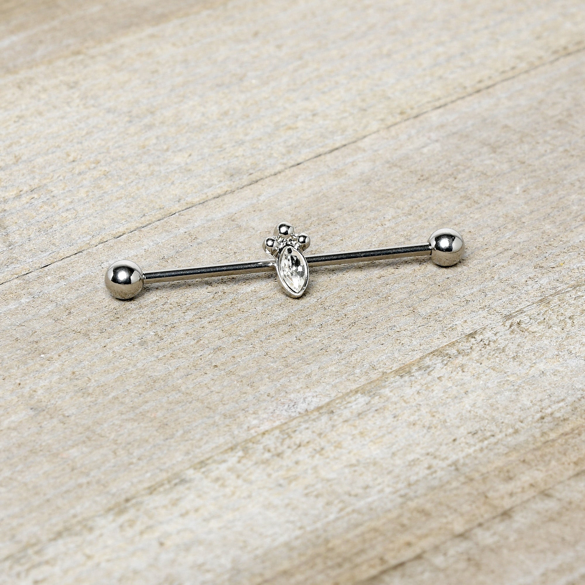 Clear Gem Deco Oval Industrial Barbell 38mm 14 Gauge