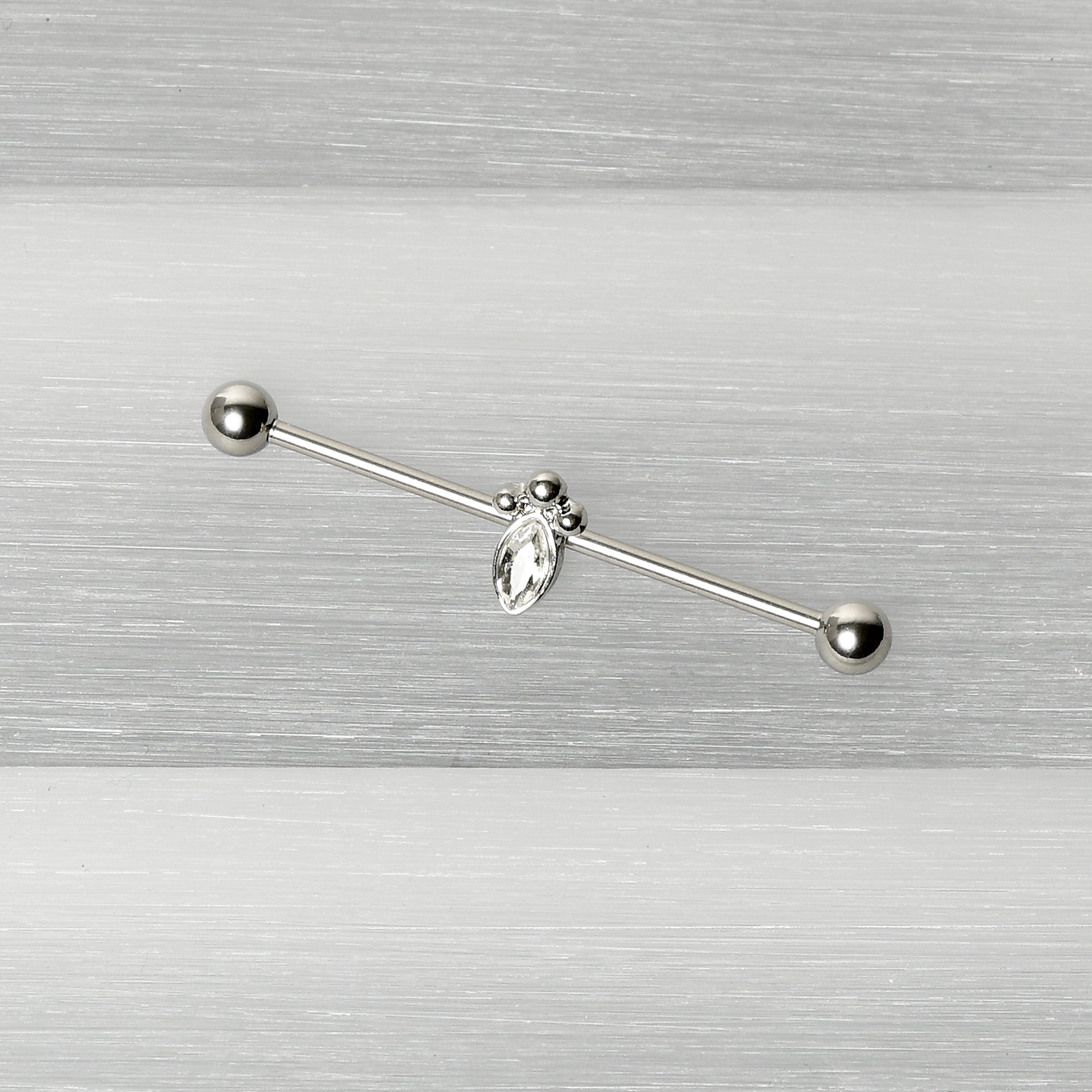 14 Gauge Industrial Barbell with Clear Gem Deco Oval 38mm