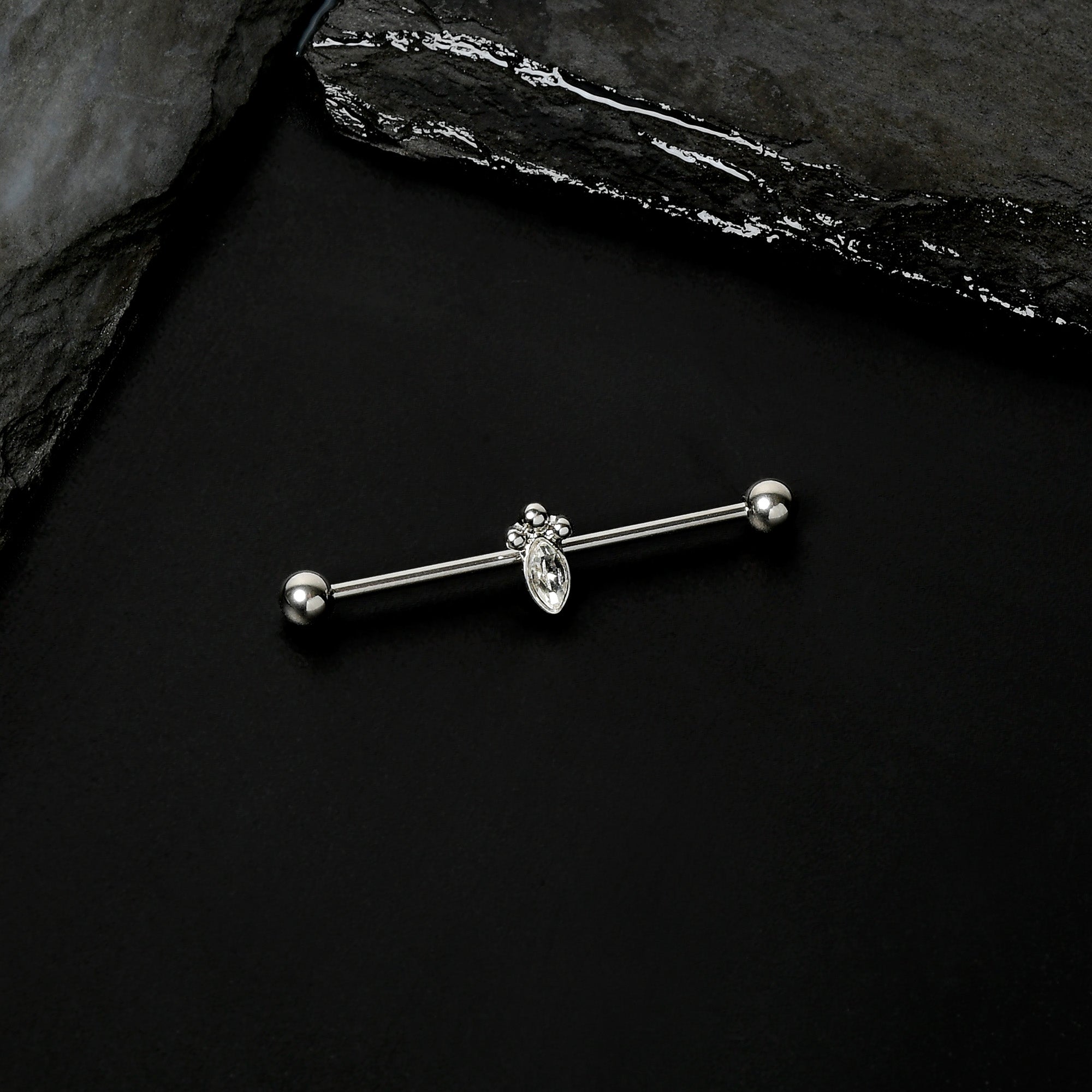 38mm Clear Gem Deco Oval Industrial Barbell 14 Gauge