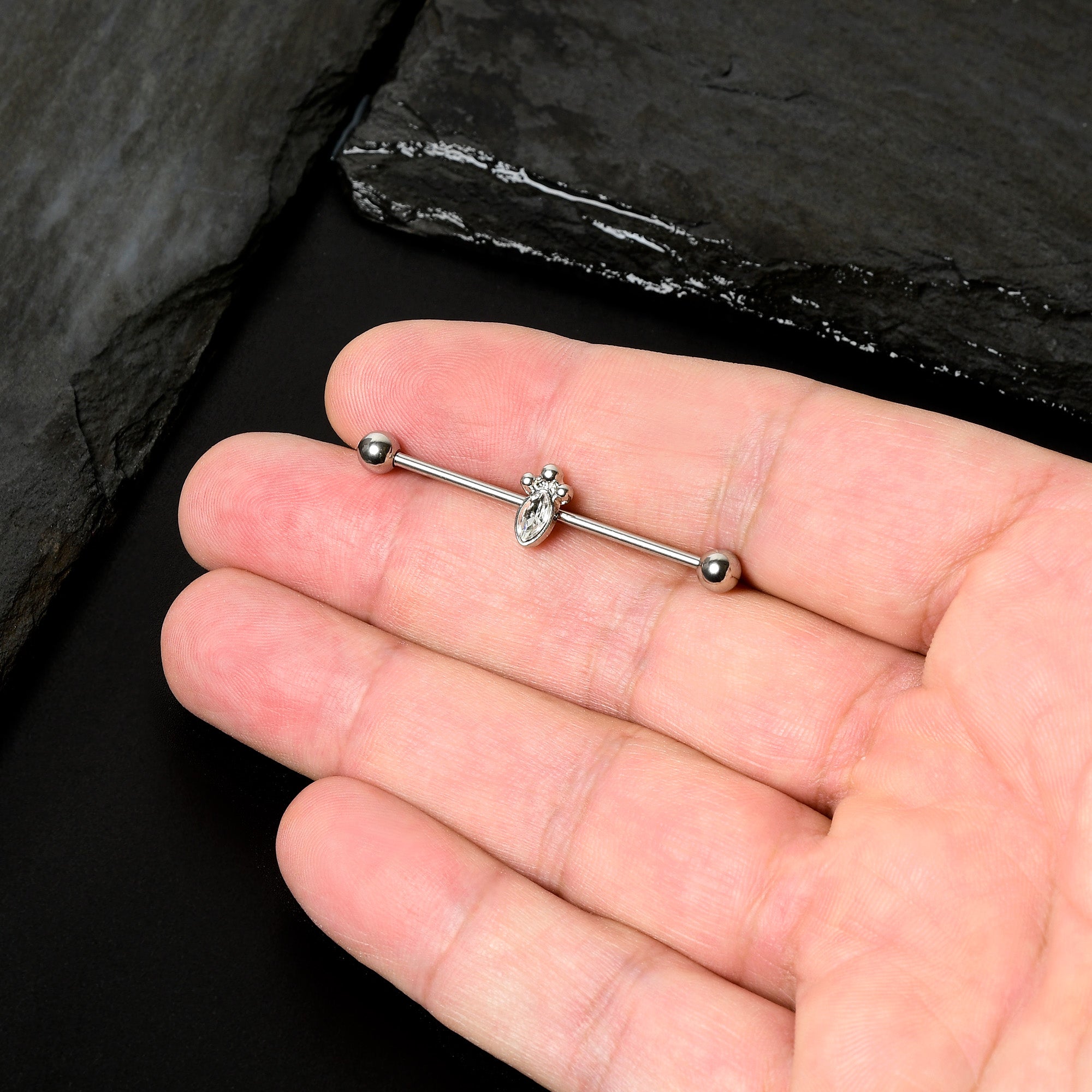 Clear Gem Deco Oval 14 Gauge Industrial Barbell 38mm