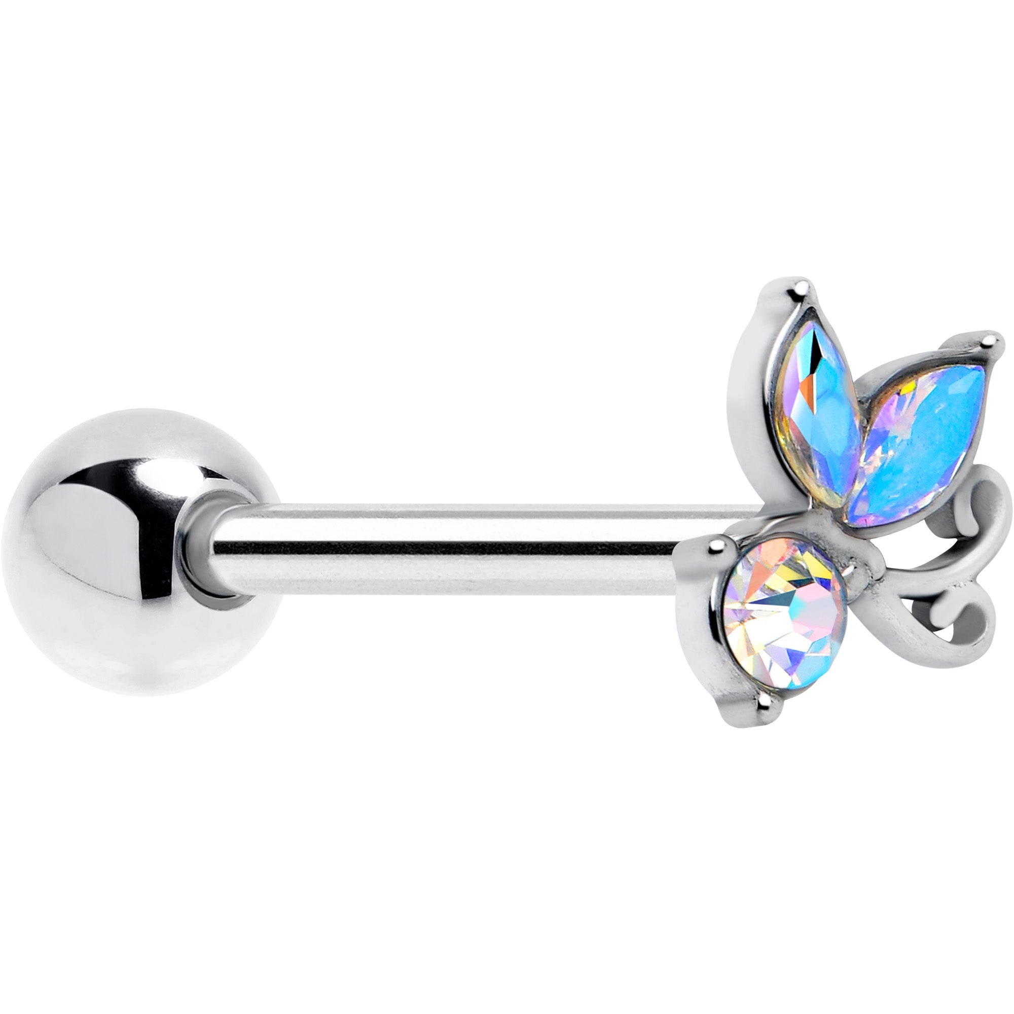 Aurora Gem Fleur de Lis Butterfly Barbell Tongue Ring