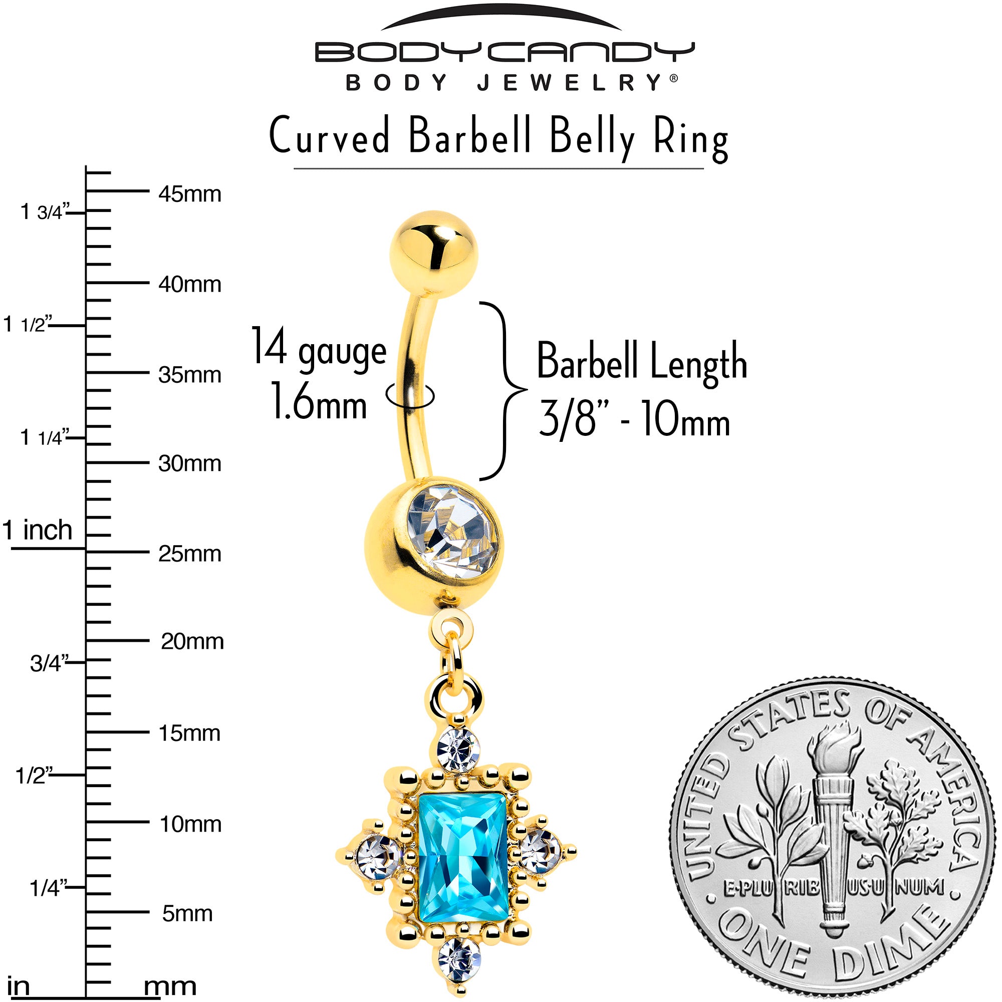 Blue Clear Gem Gold Tone Regal Seal Dangle Belly Ring