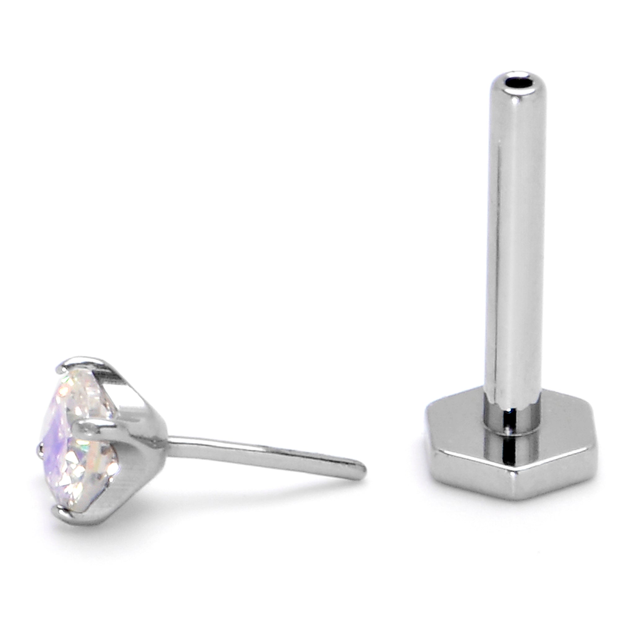 16G 5/16 Aurora CZ Gem ASTM F-136 Implant Grade Titanium Hex End Labret Tragus