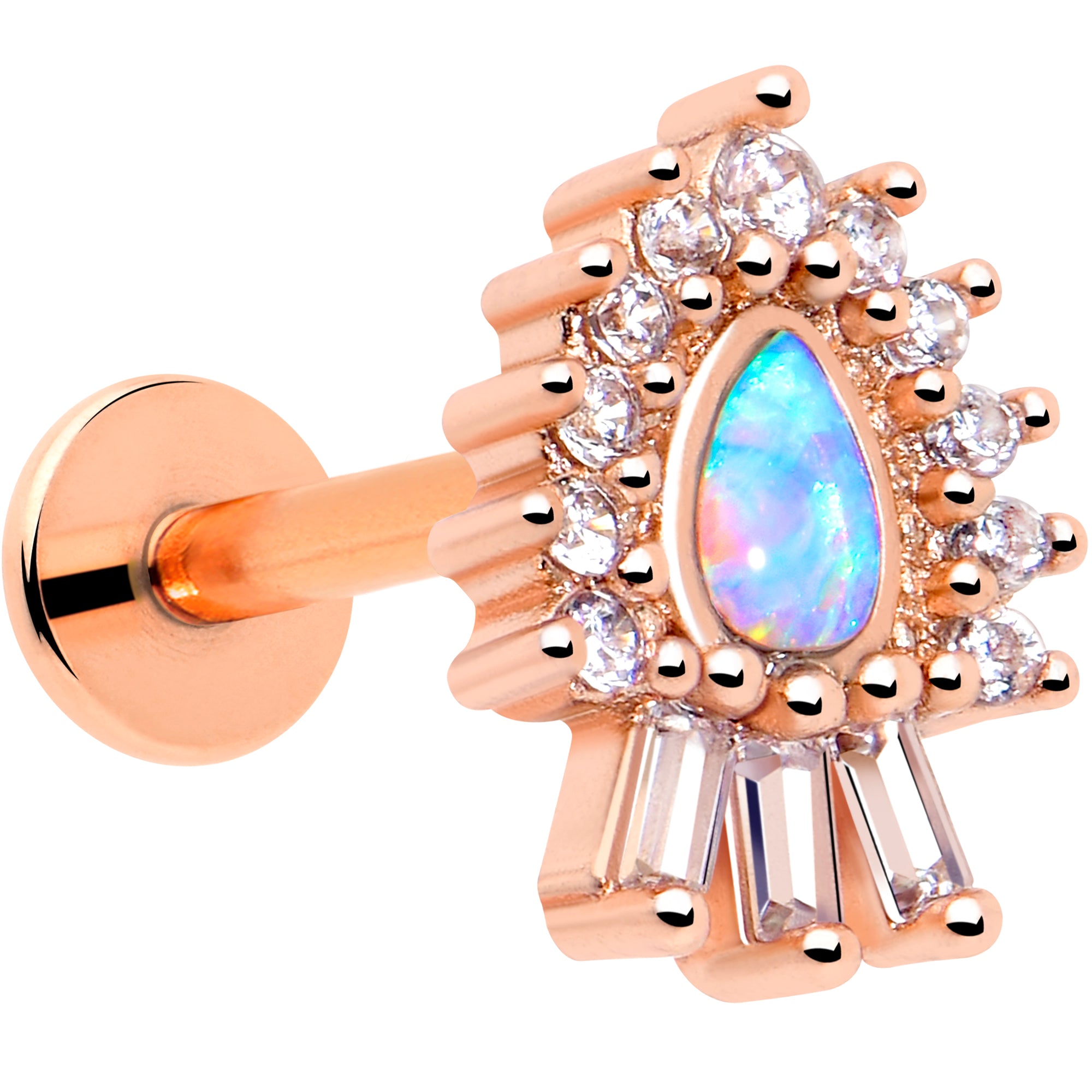 blue synthetic opal rose gold cartilage labret 16g 1 4