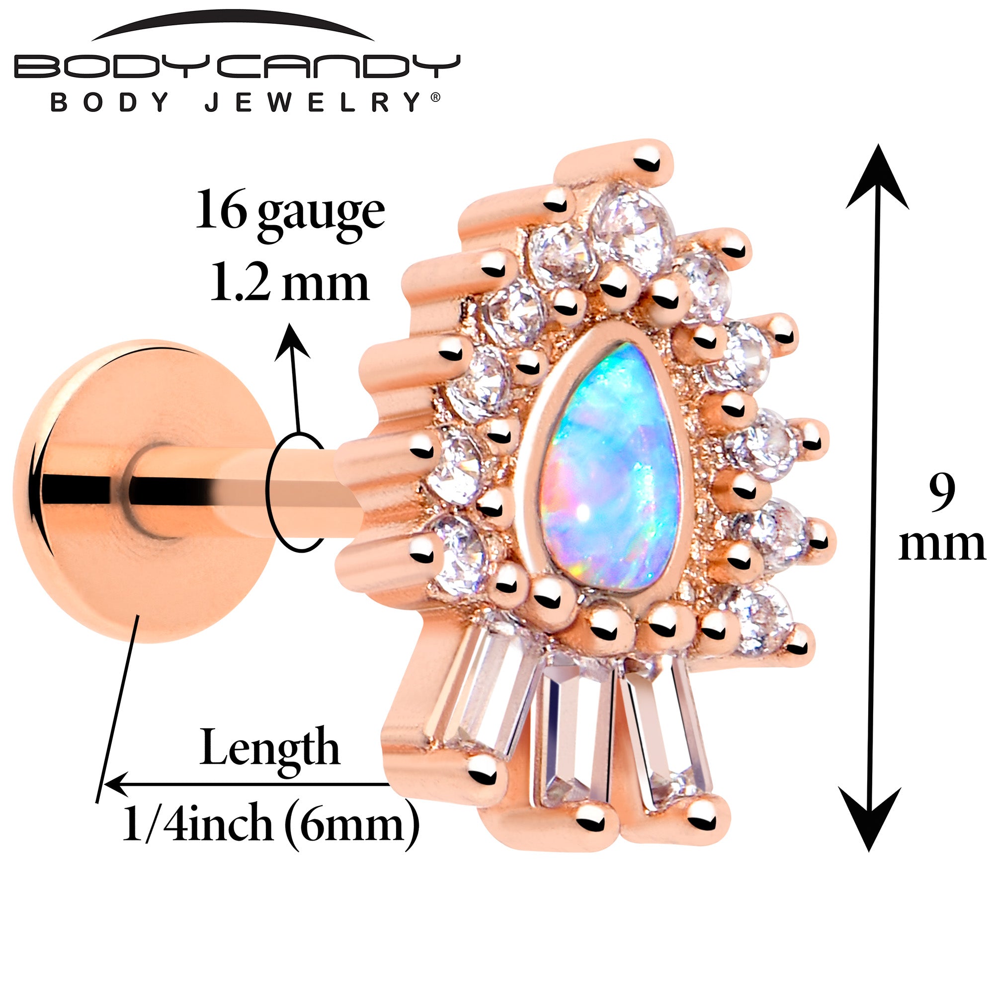 rose gold tone blue opal labret stud 16 gauge cartilage jewelry